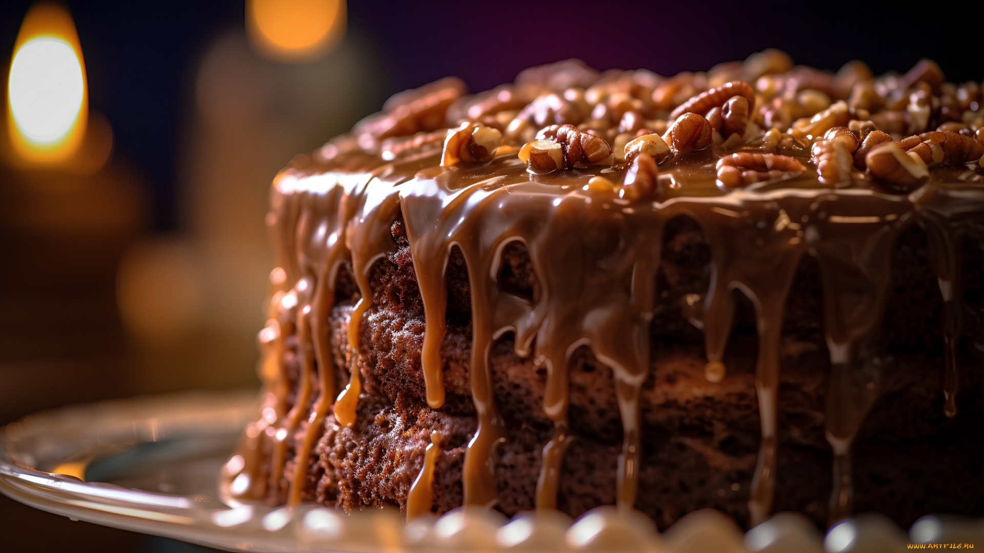 еда, торты, торт, орехи, камельный, сироп