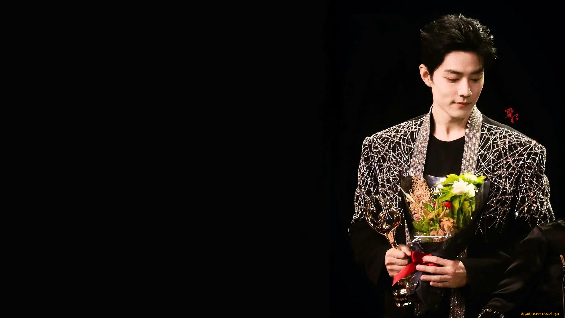 мужчины, xiao, zhan, актер, букет