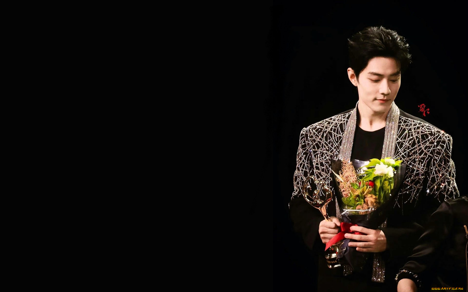 мужчины, xiao, zhan, актер, букет