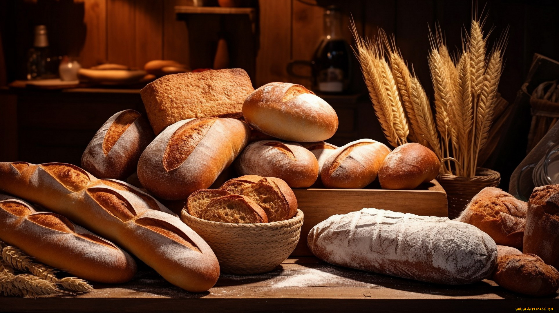 еда, хлеб, , выпечка, колосья, багеты, булки