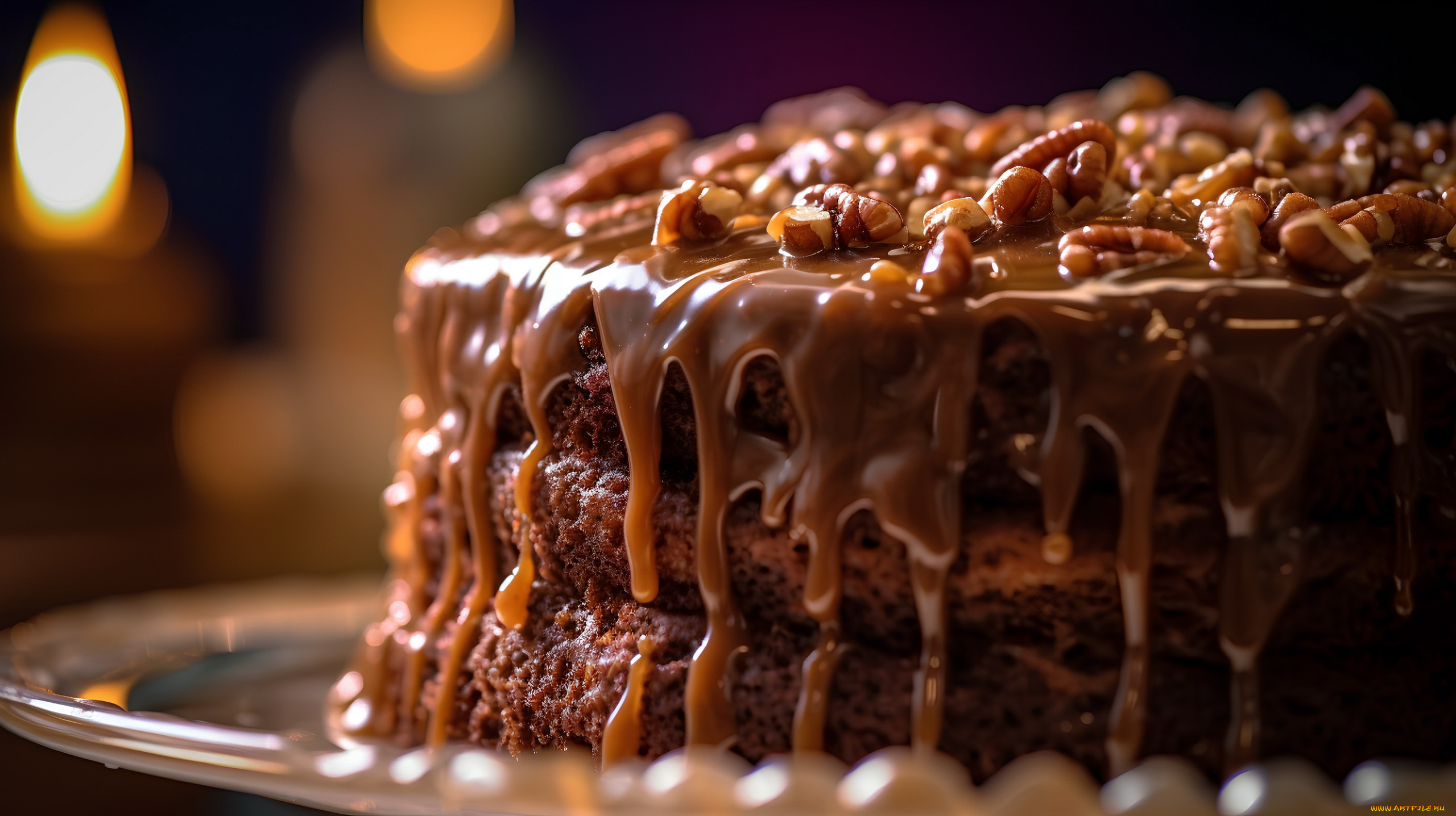 еда, торты, торт, орехи, камельный, сироп