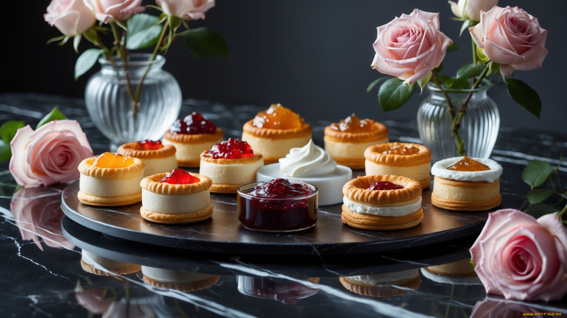 еда, пирожные, , кексы, , печенье, розы, джем, ассорти