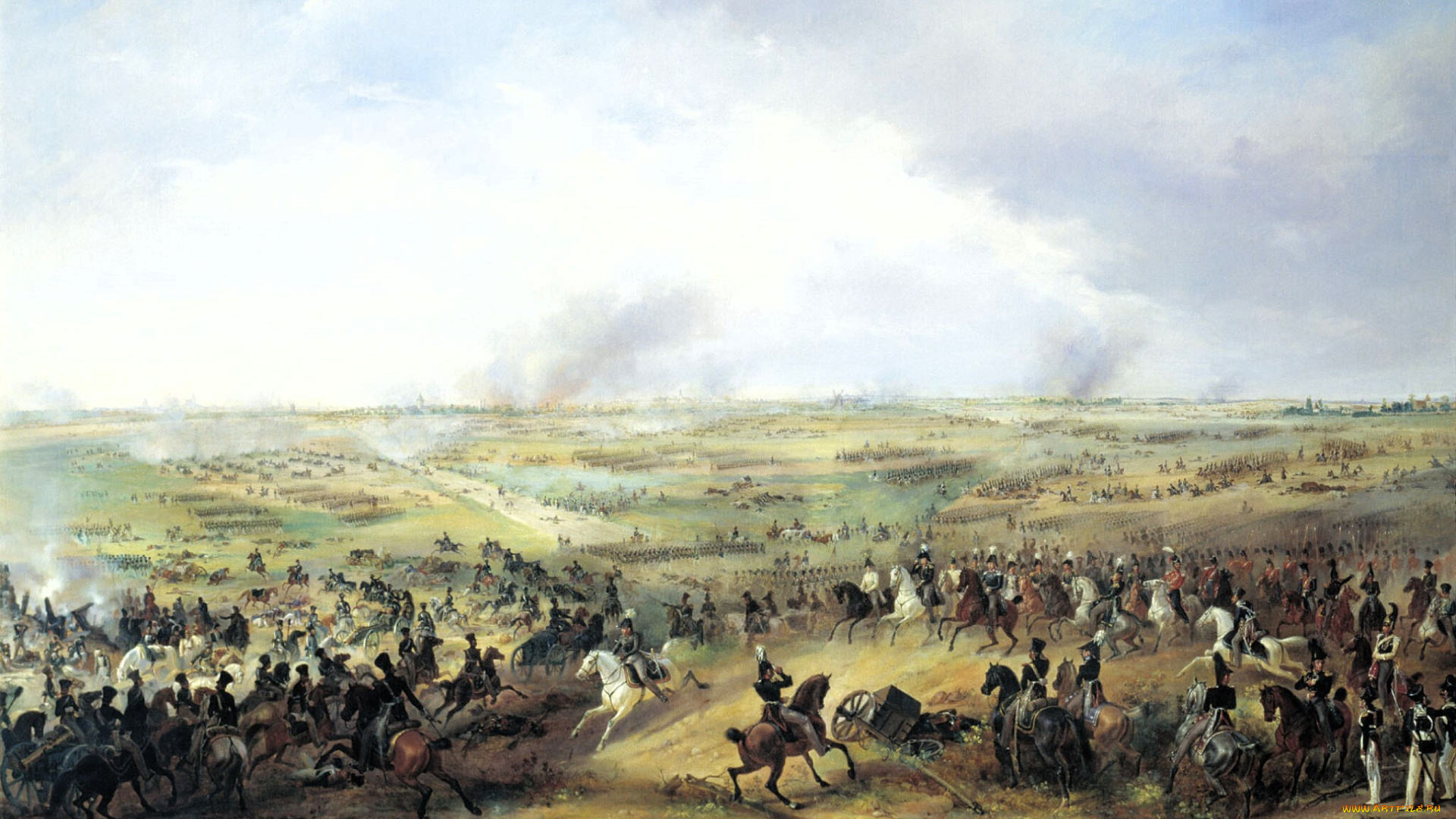 рисованное, александр, зауервейд, поле, дым, армии, сражение, битва