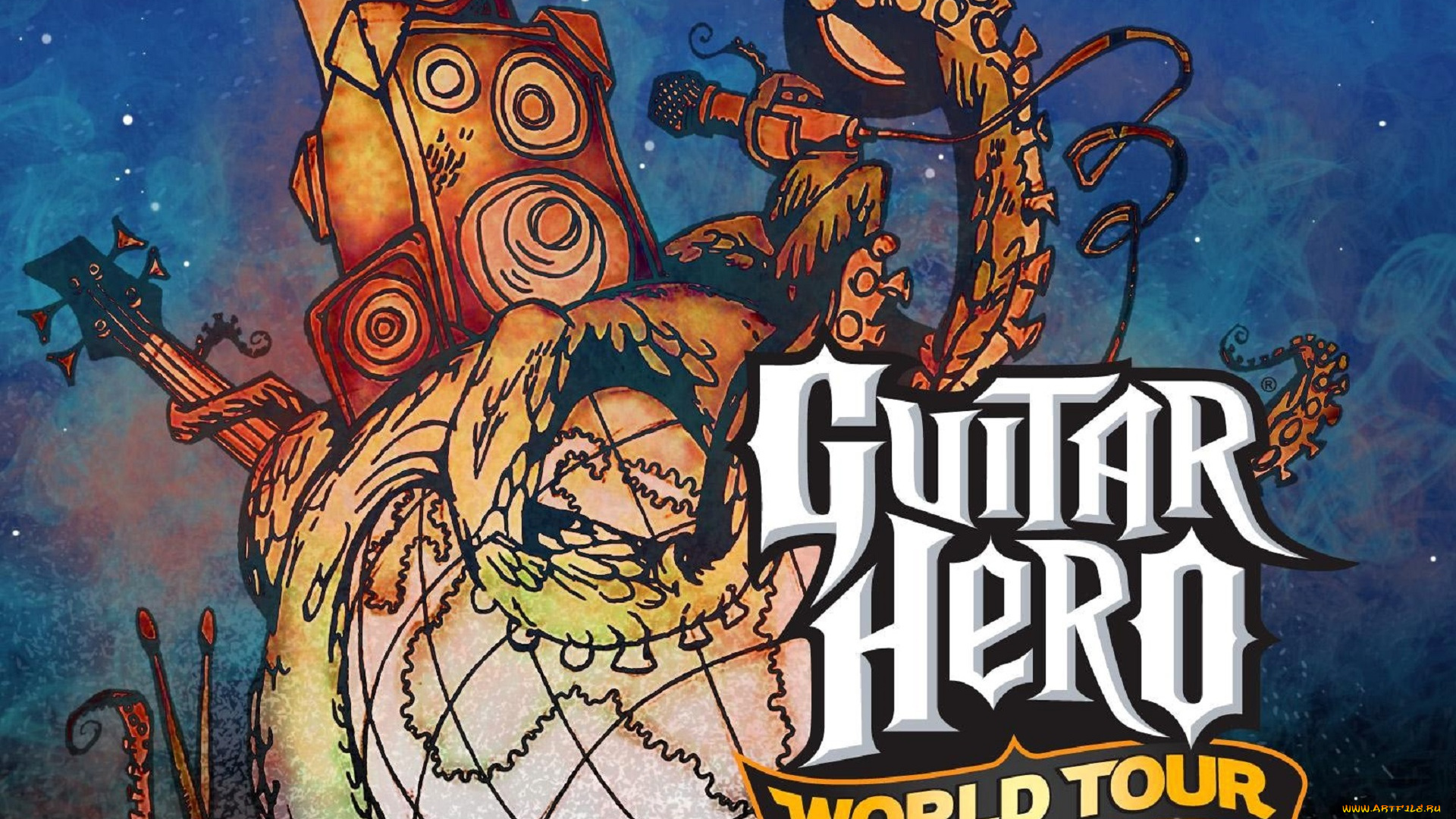 видео, игры, guitar, hero, world, tour, земля, колонки, инструменты, щупальца