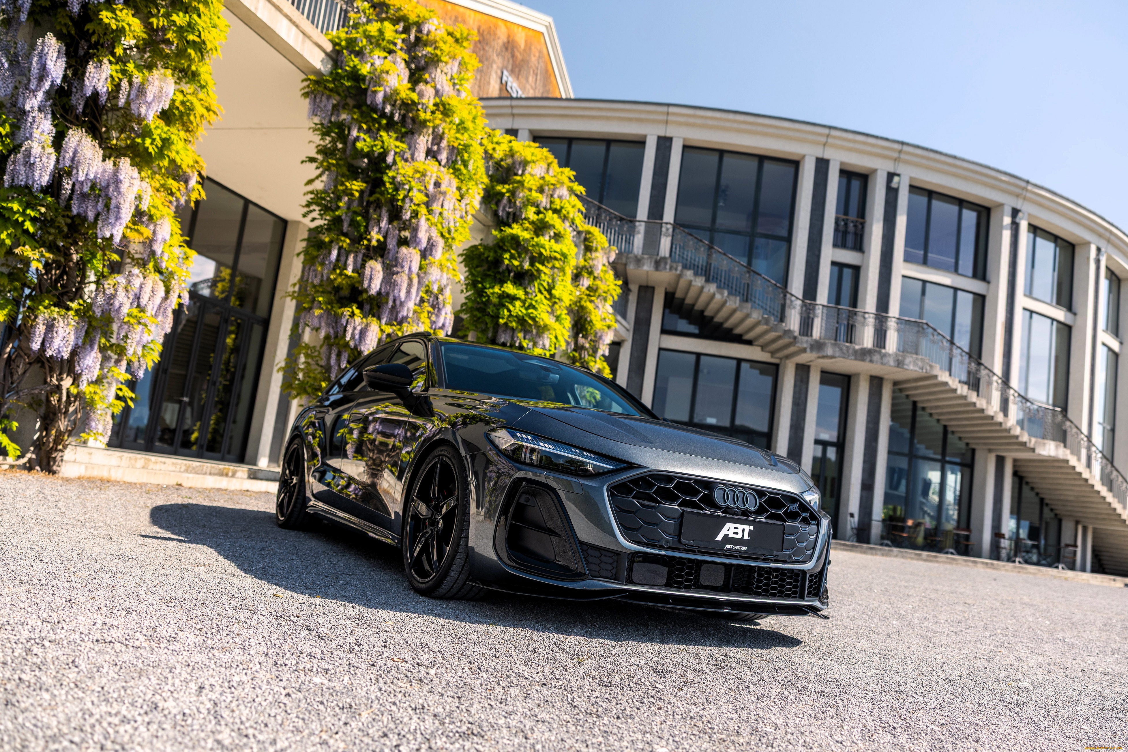 audi, s5, avant, abt, sportsline, автомобили, audi, черный, площадка, здание, глициния