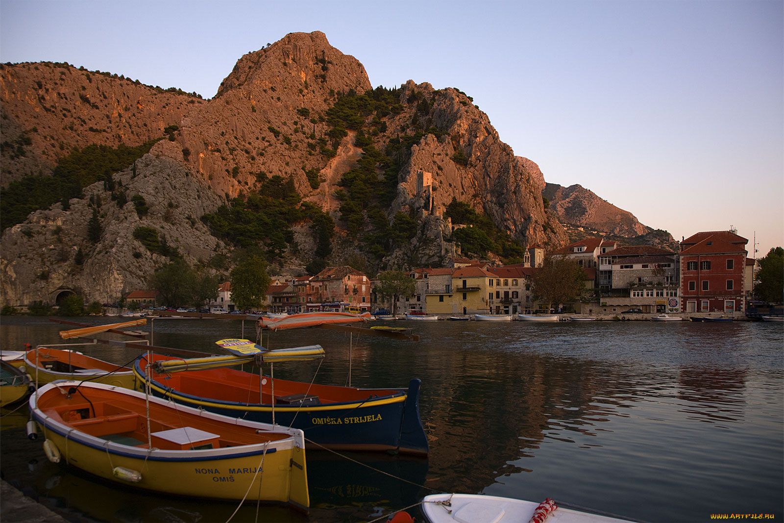 корабли, порты, причалы, море, дома, гора