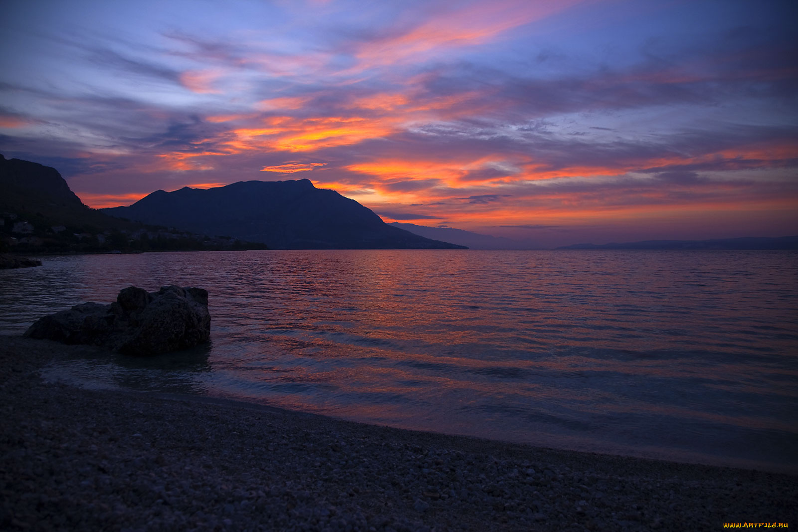 природа, восходы, закаты, вода, берег, гора, закат