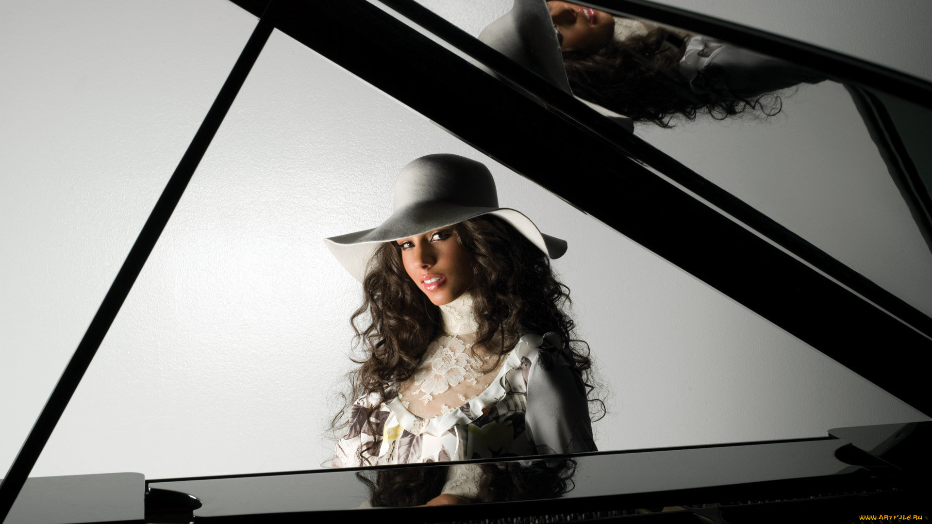 музыка, alicia, keys, рояль, девушка, шляпа