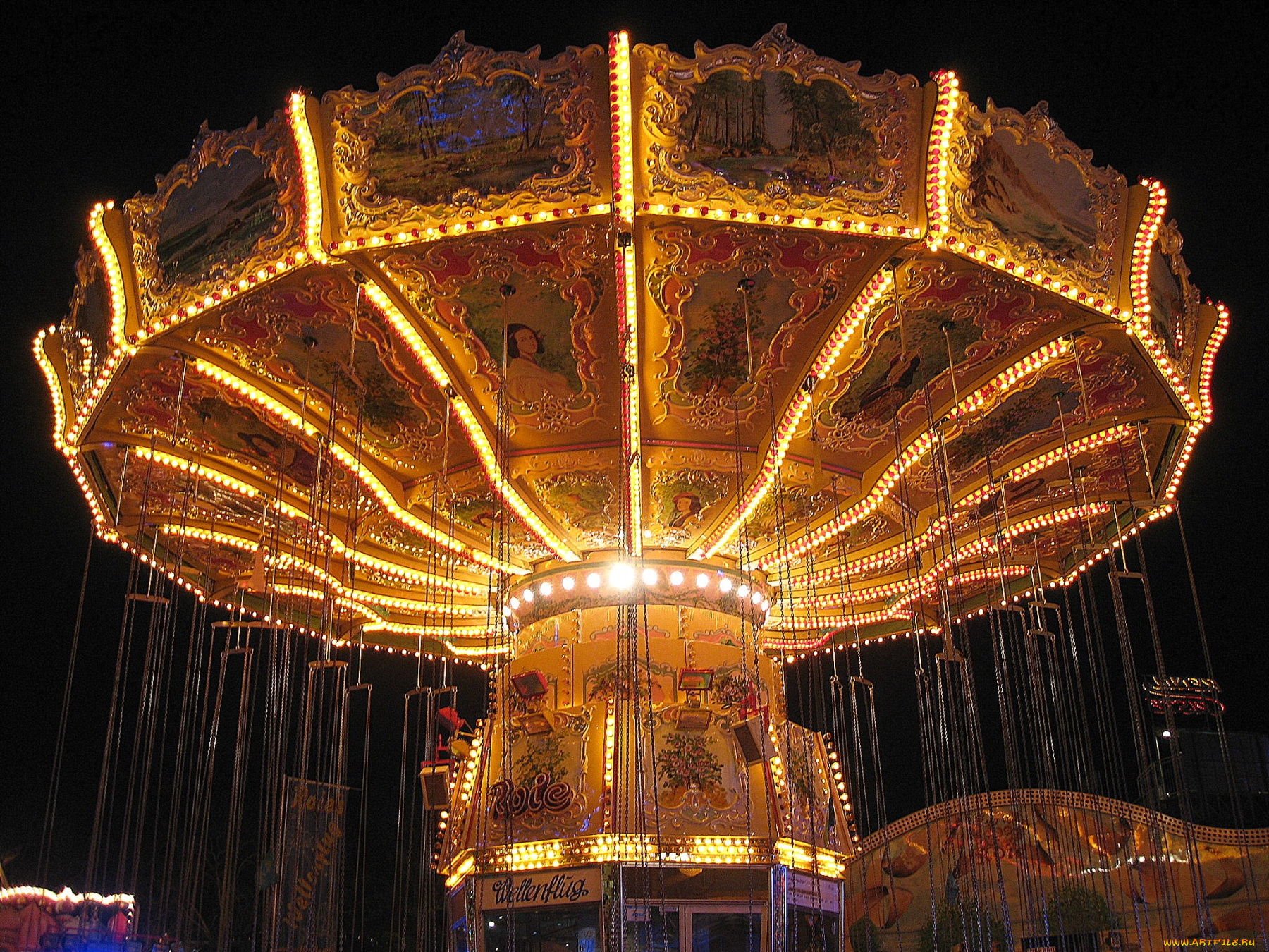 разное, карусели, качели, аттракционы, карусель, иллюминация
