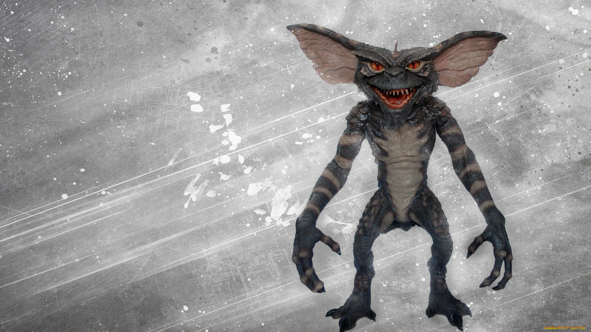 фэнтези, существа, черно-белый, улыбка, монстр, гремлин, gremlin