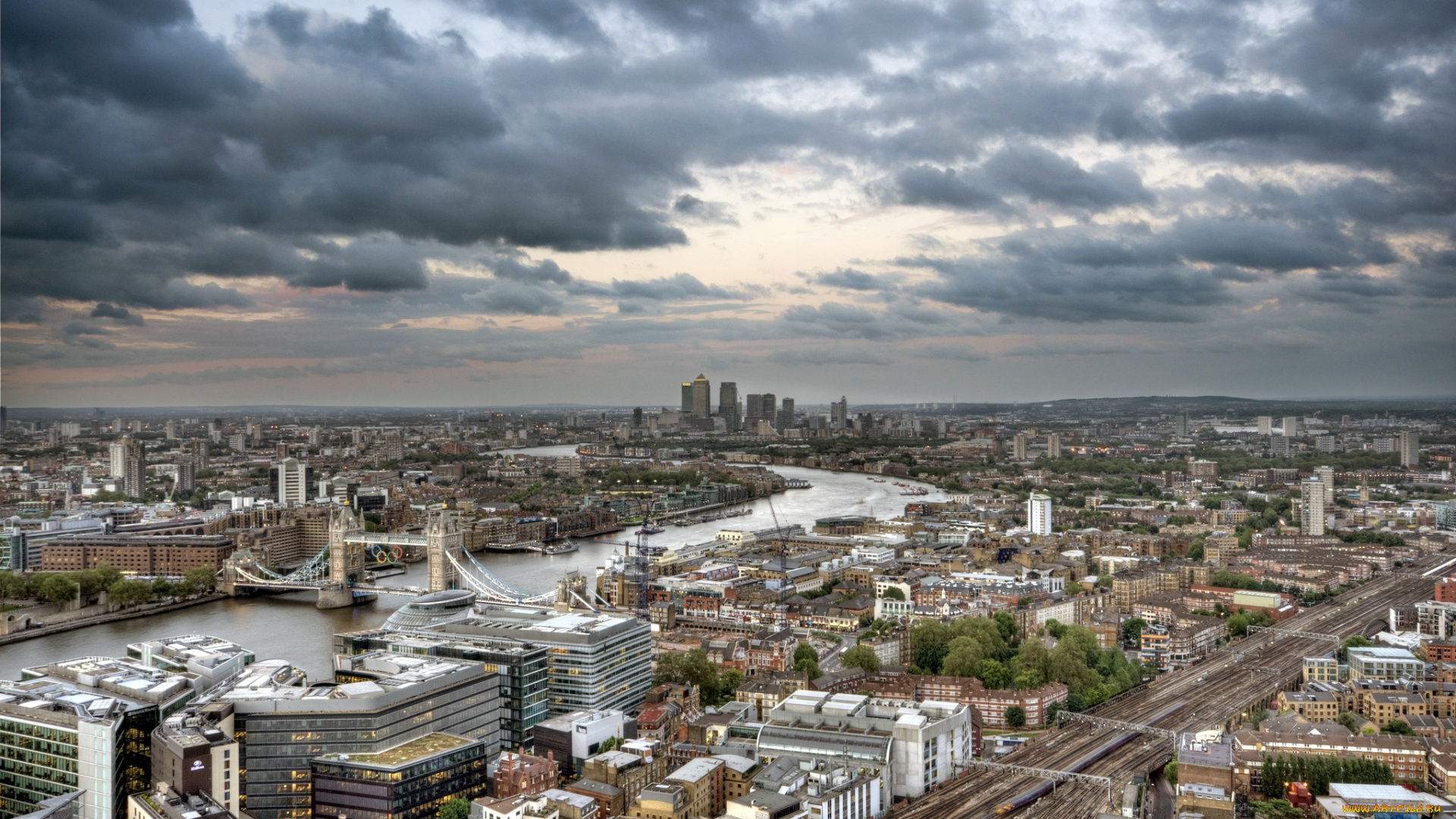 города, лондон, великобритания, дома, дороги, мост, река, панорама, небо