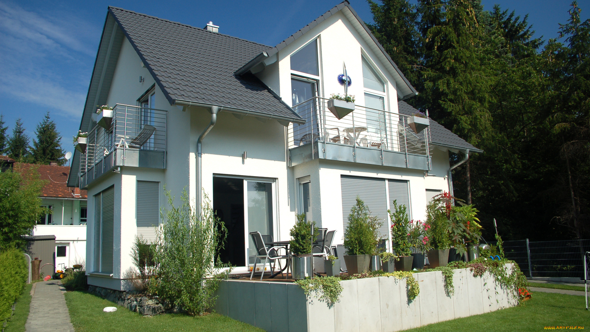 города, здания, дома, растения, вила, дом