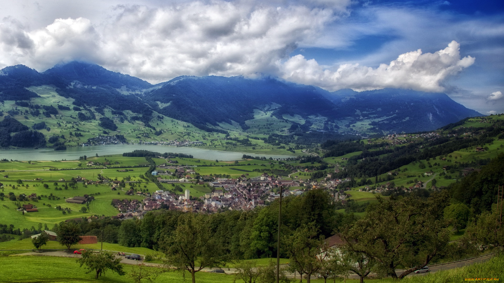 швейцария, швиц, штайнен, города, пейзажи, дома, горы, долина