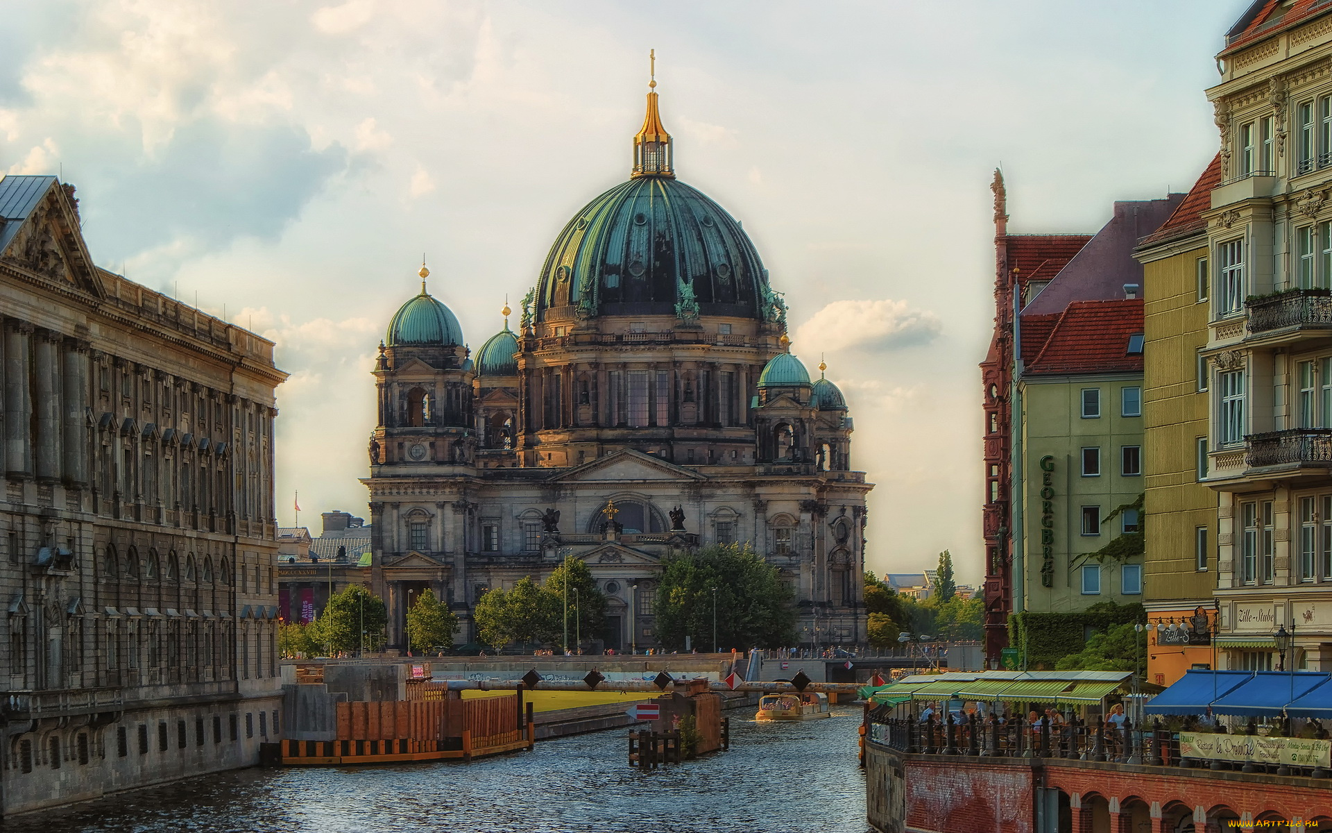 берлин, города, германия, дома, набережная, река