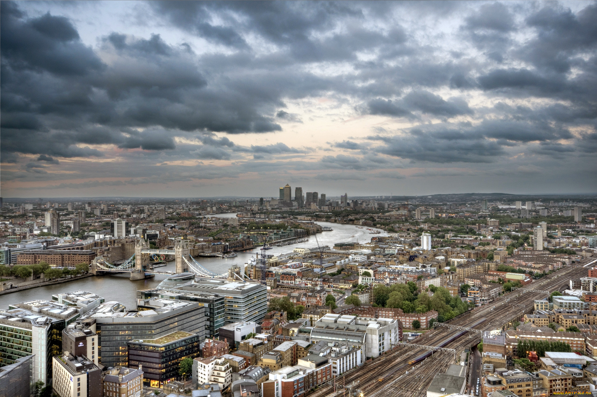 города, лондон, великобритания, дома, дороги, мост, река, панорама, небо