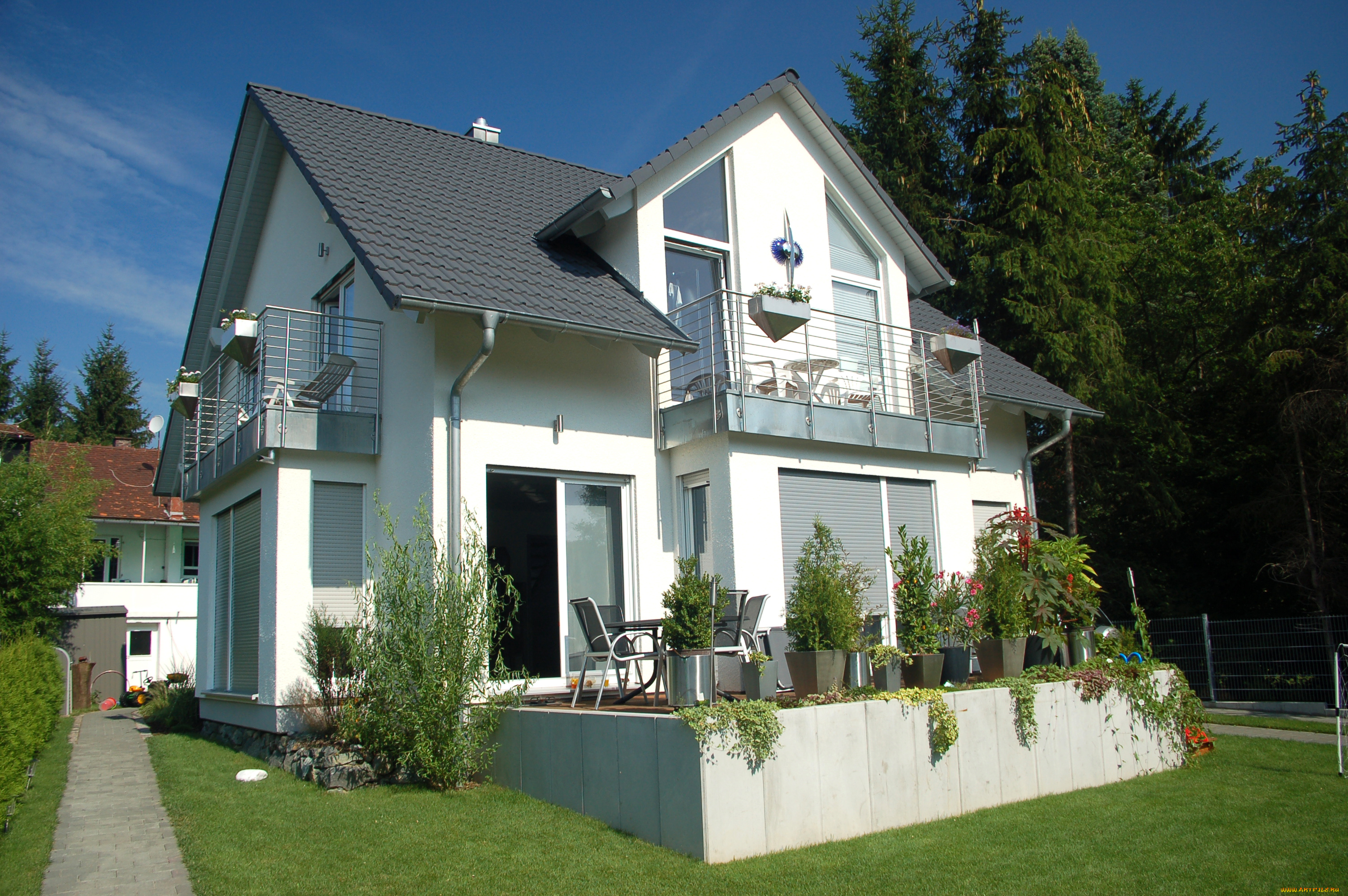 города, здания, дома, растения, вила, дом