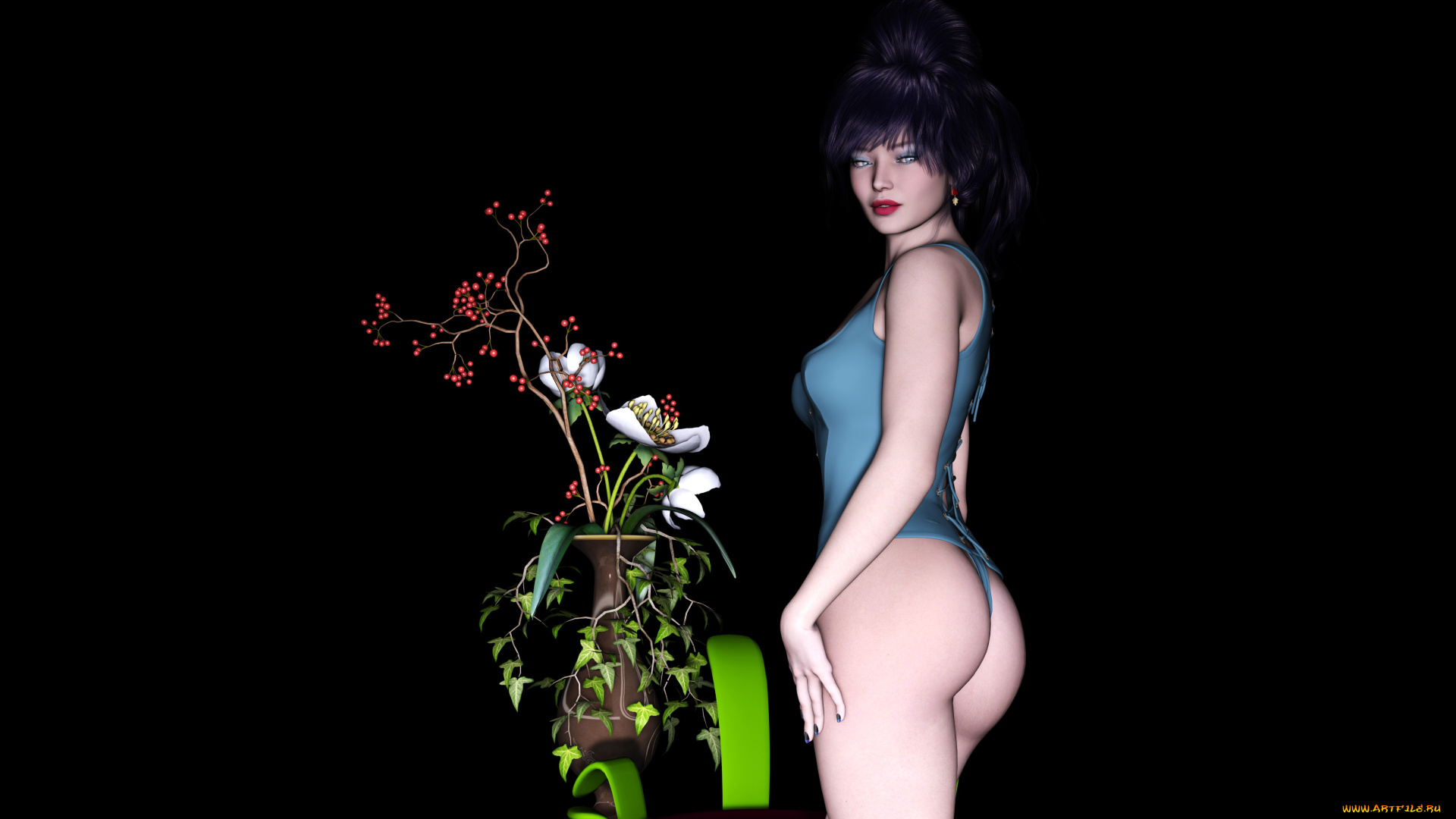 3д, графика, people, , люди, взгляд, девушка, цветы