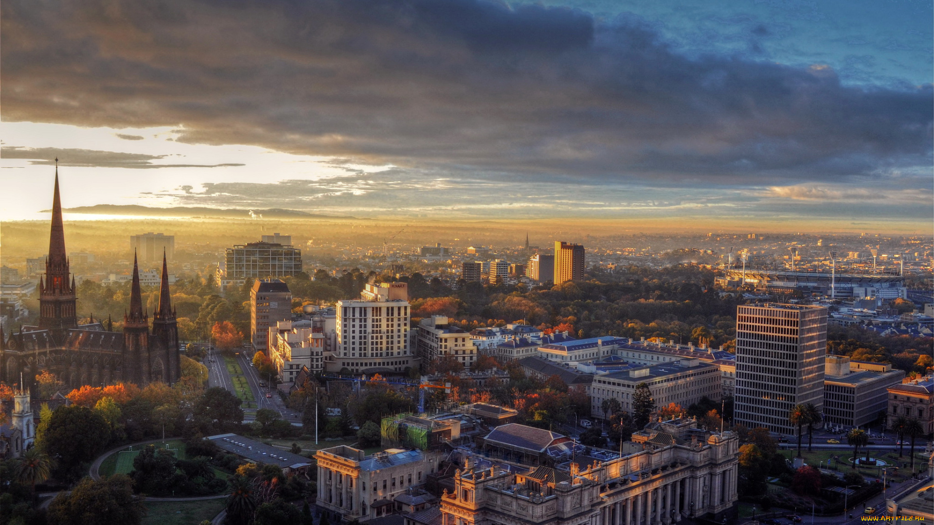 города, -, панорамы, мельбурн, панорама, дома, огни, австралия, ночь