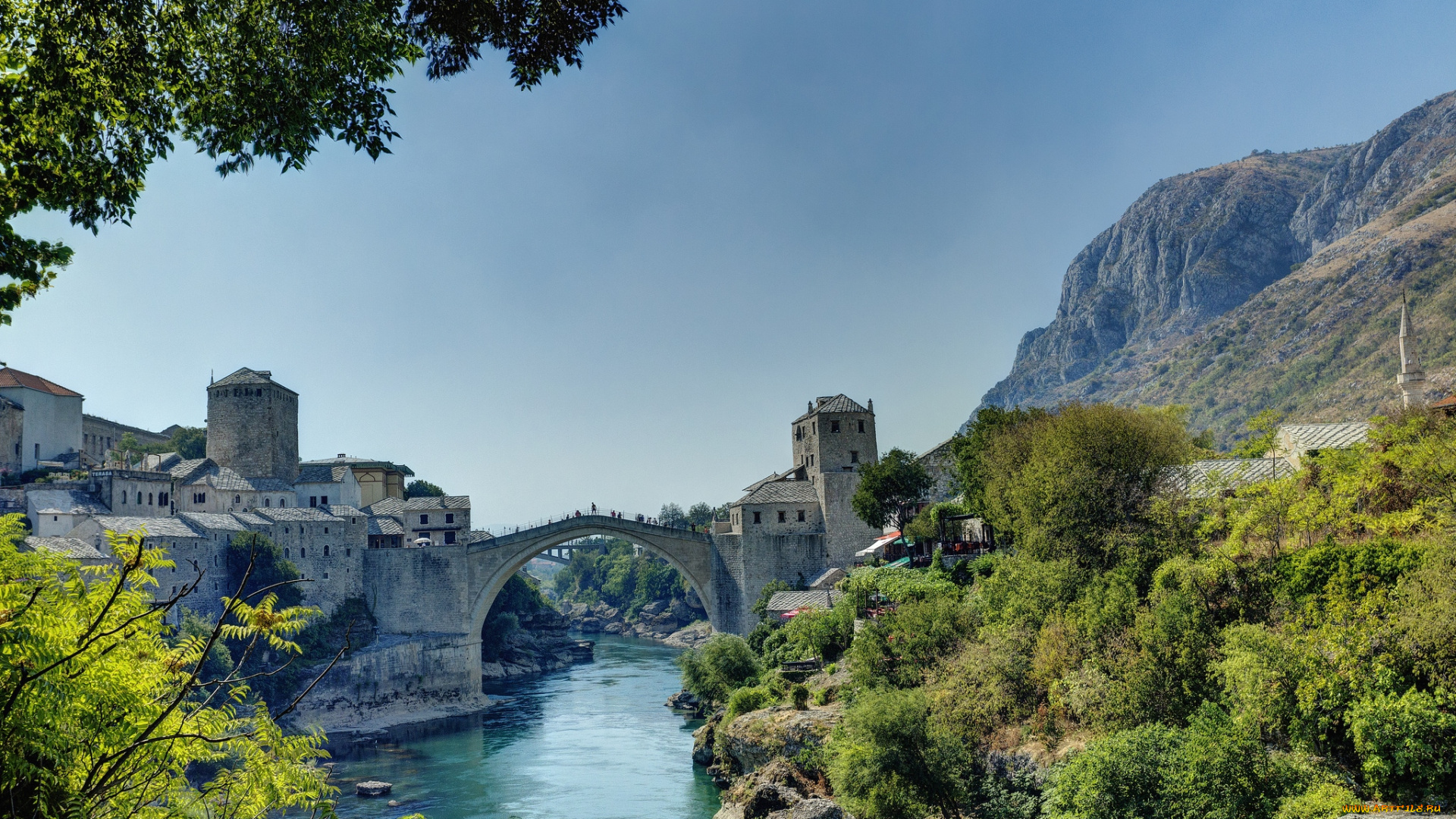 города, мостар, , босния, и, герцеговина, река, мост