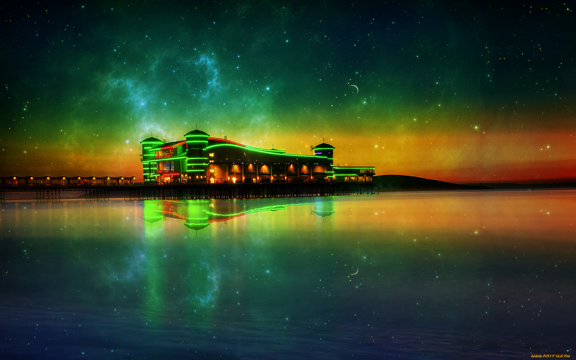 города, -, здания, , дома, вода, отражение