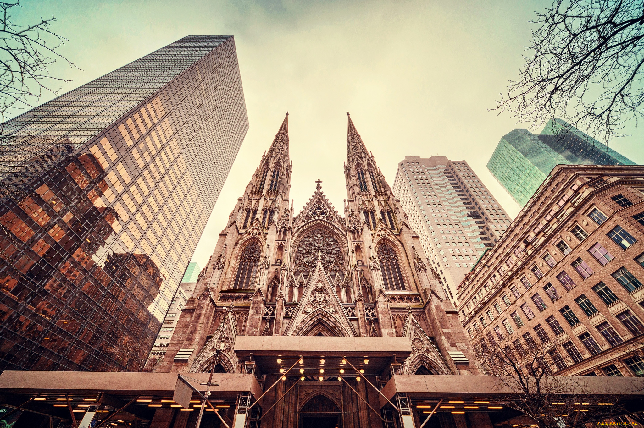 города, нью-йорк, , сша, собор, высотки