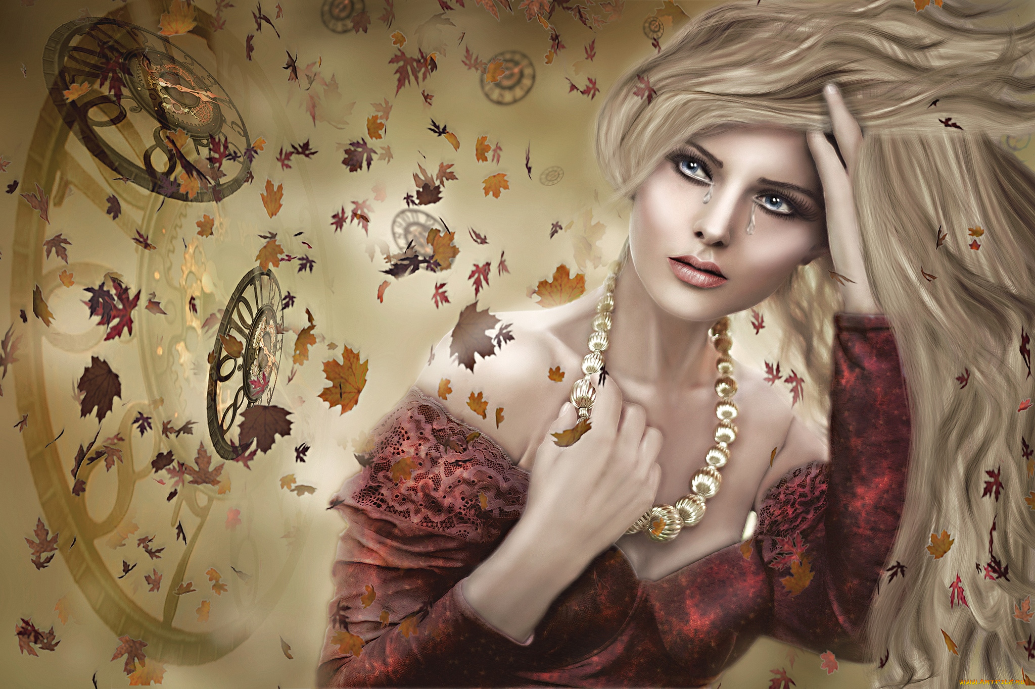 3д, графика, portraits, , портрет, слезы, волосы