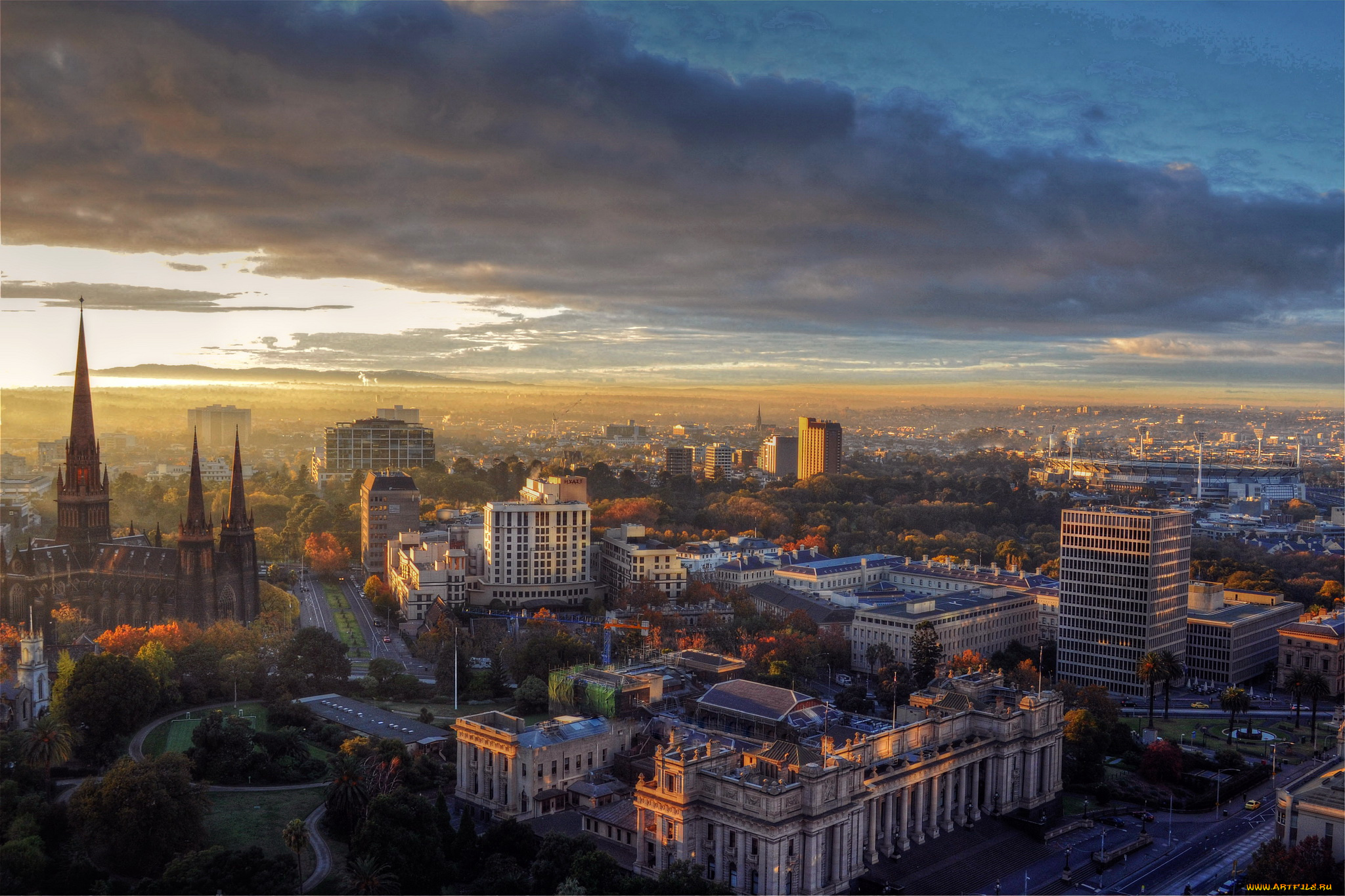 города, -, панорамы, мельбурн, панорама, дома, огни, австралия, ночь