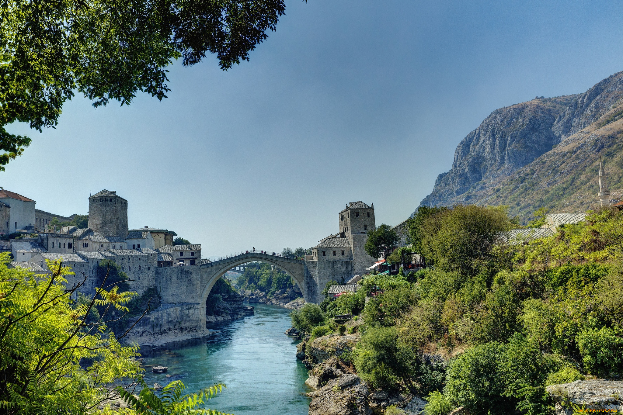 города, мостар, , босния, и, герцеговина, река, мост