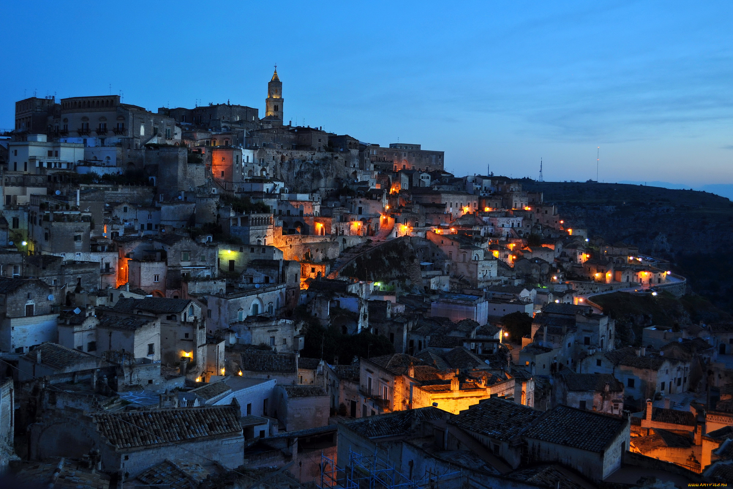 matera, italy, города, -, огни, ночного, города, matera, italy, италия, дома, ночь, огни