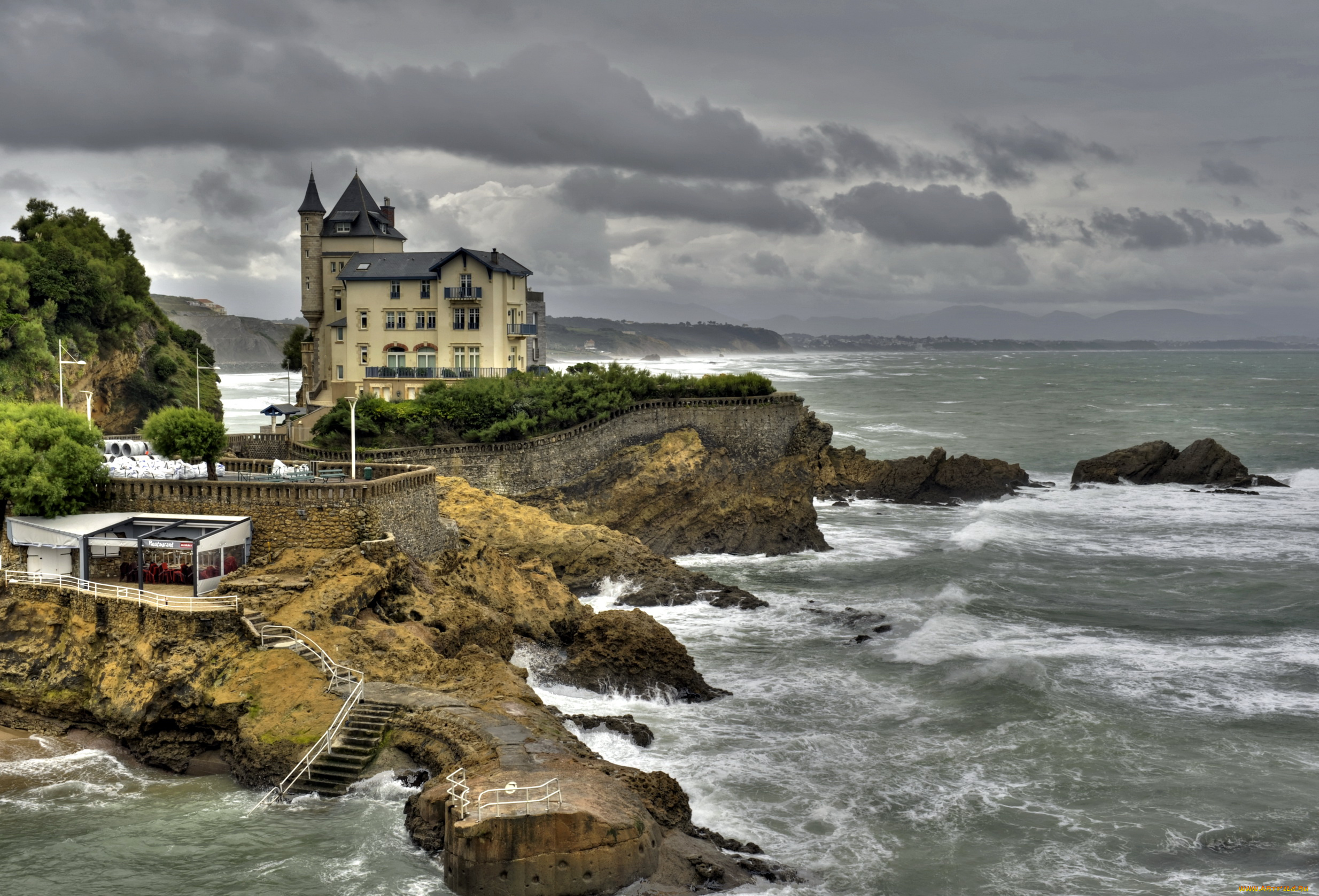 франция, аквитания, биарриц, города, -, пейзажи, аквитания, франция, парк, побережье, здания, биарриц, море