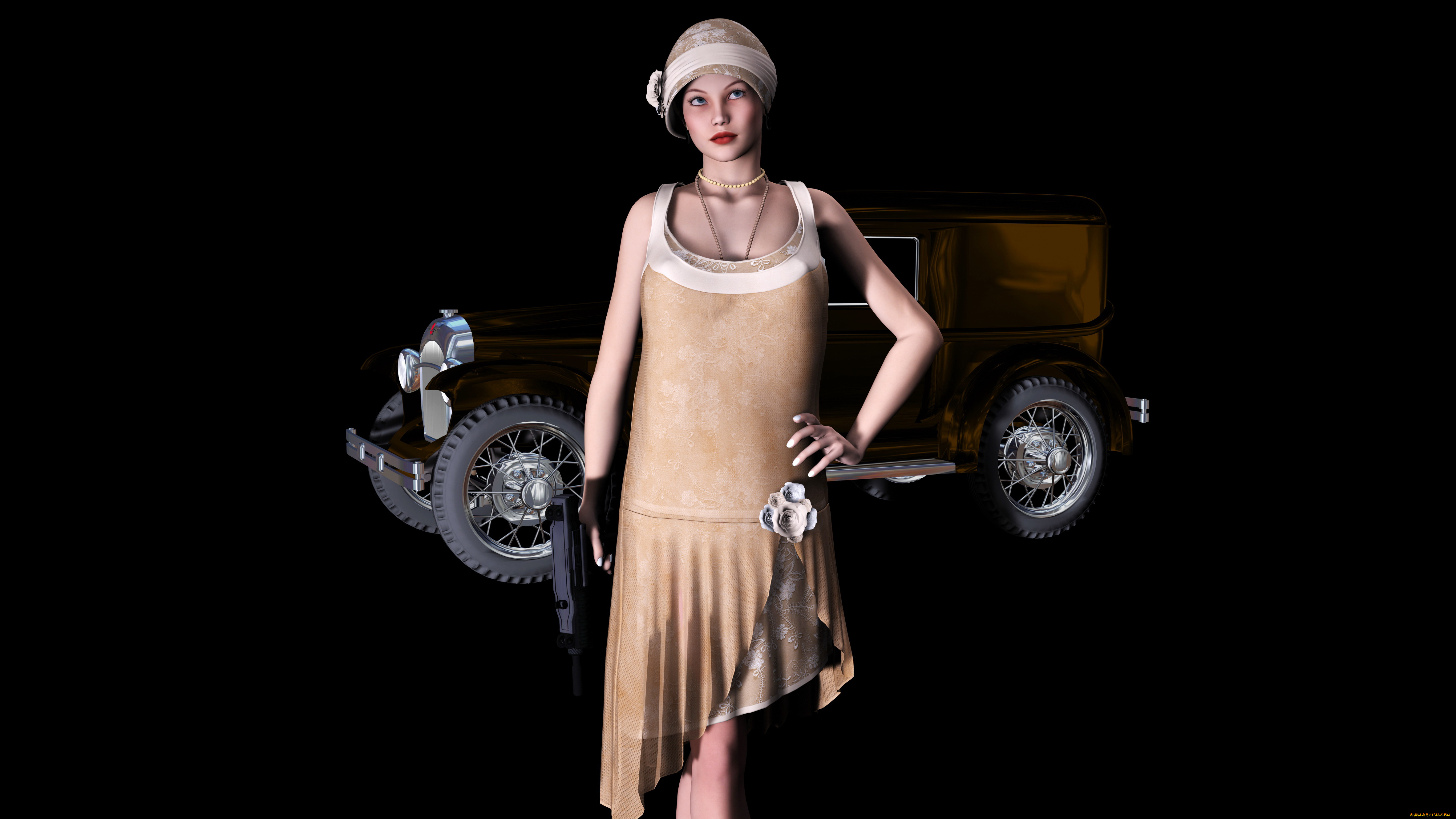 3д, графика, people, , люди, оружие, взгляд, девушка, автомобиль