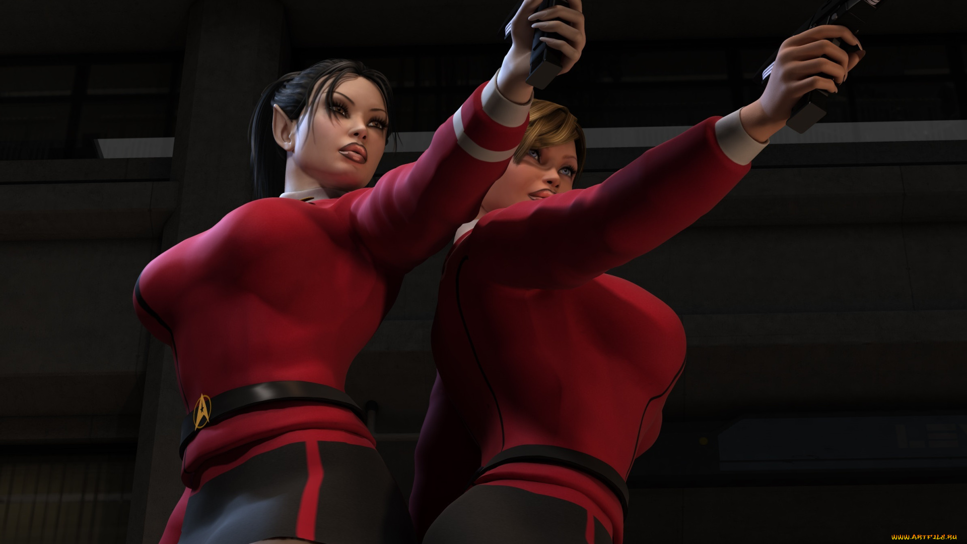 3д, графика, эльфы, , elves, эльфийки, взгляд, фон, оружие