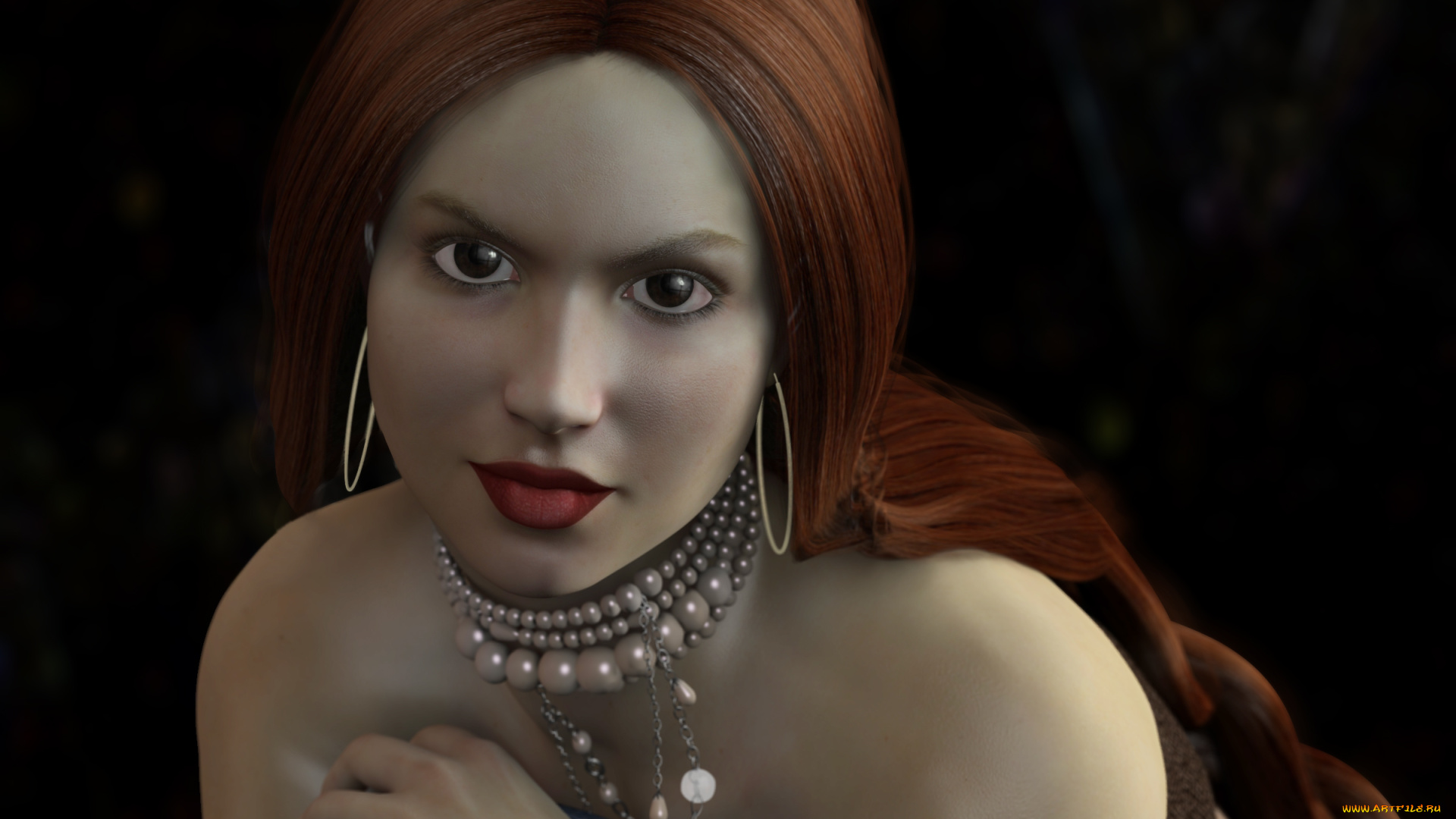 3д, графика, портрет, , portraits, взгляд, девушка, фон, рыжая