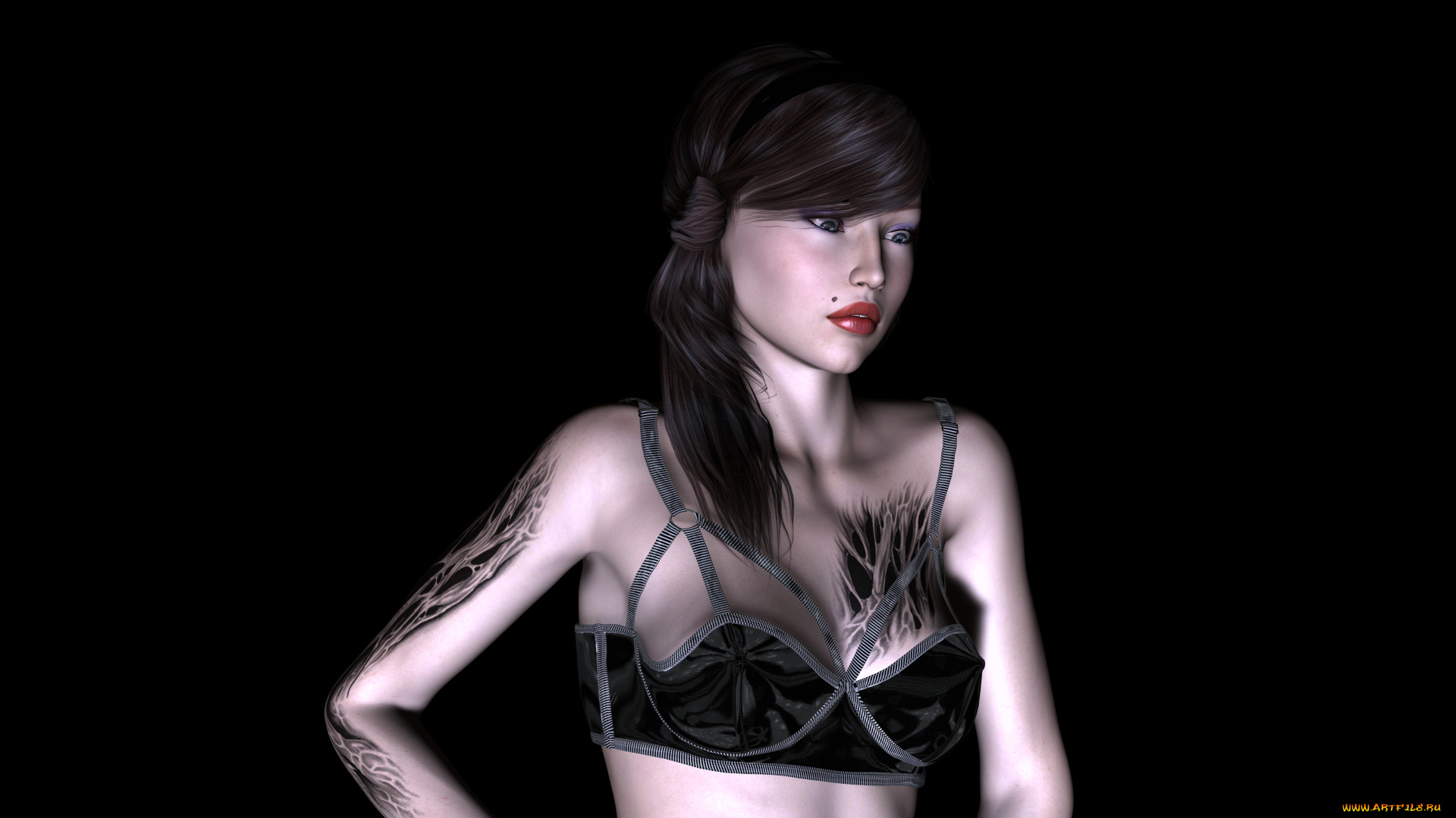 danika, 3д, графика, люди, , people, девушка, взгляд, фон, тату, прическа