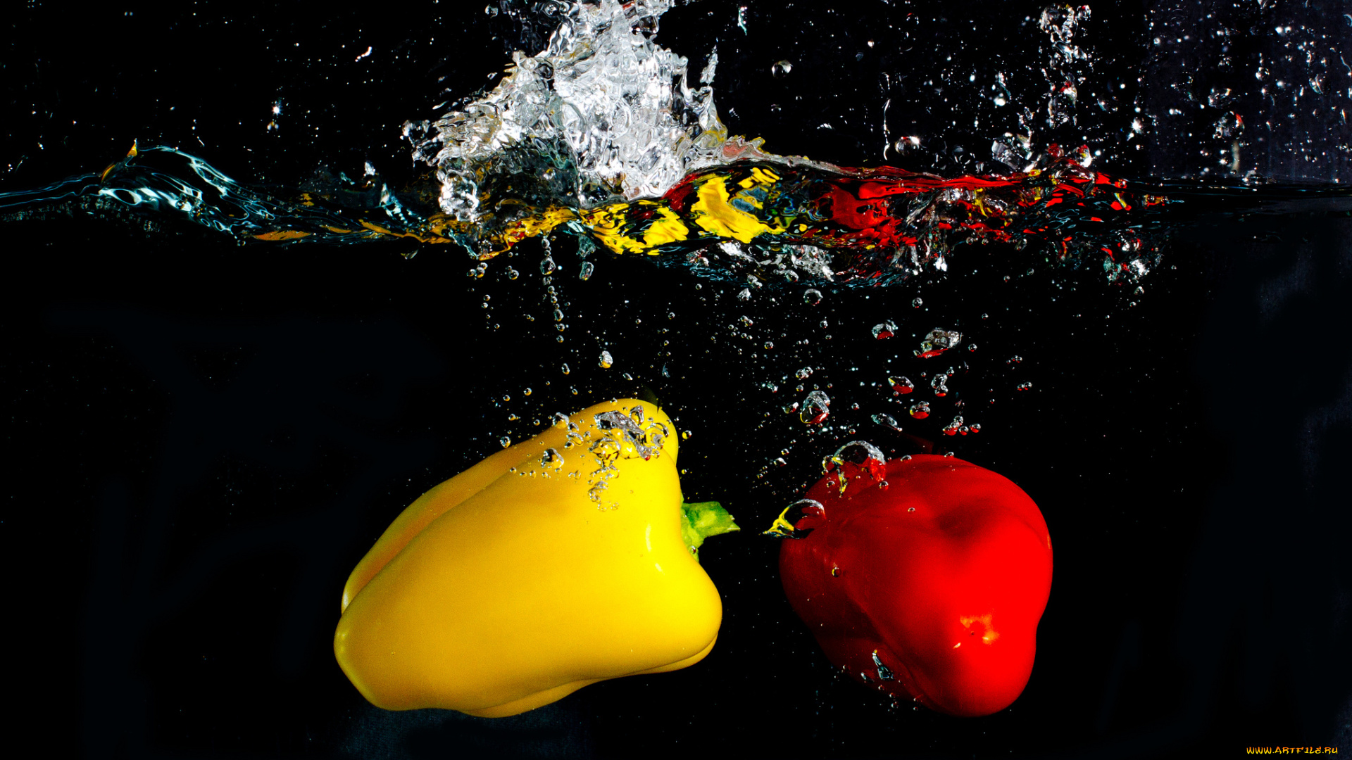 еда, перец, перчики, брызги, вода