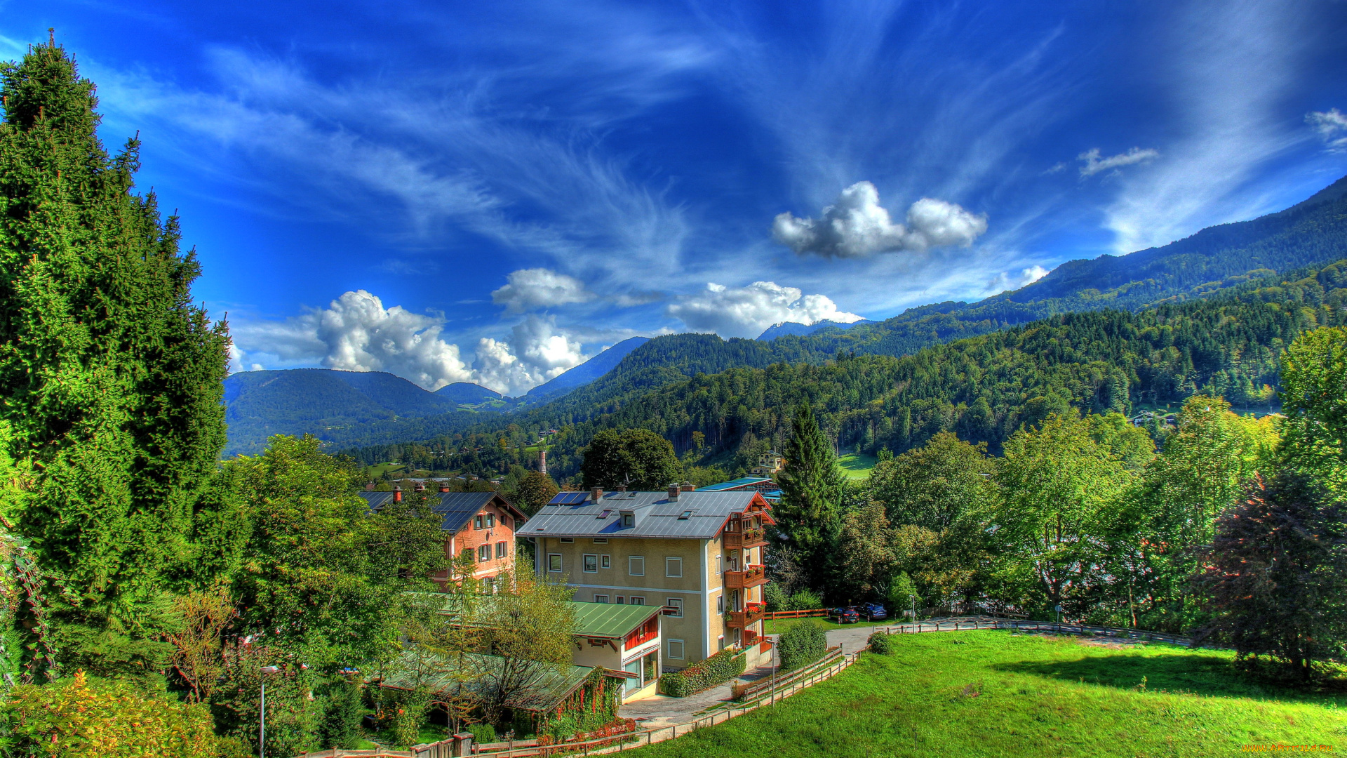 германия, берхтесгаден, города, -, пейзажи, трава, дома, пейзаж, берхтесгаден, германия, berchtesgaden