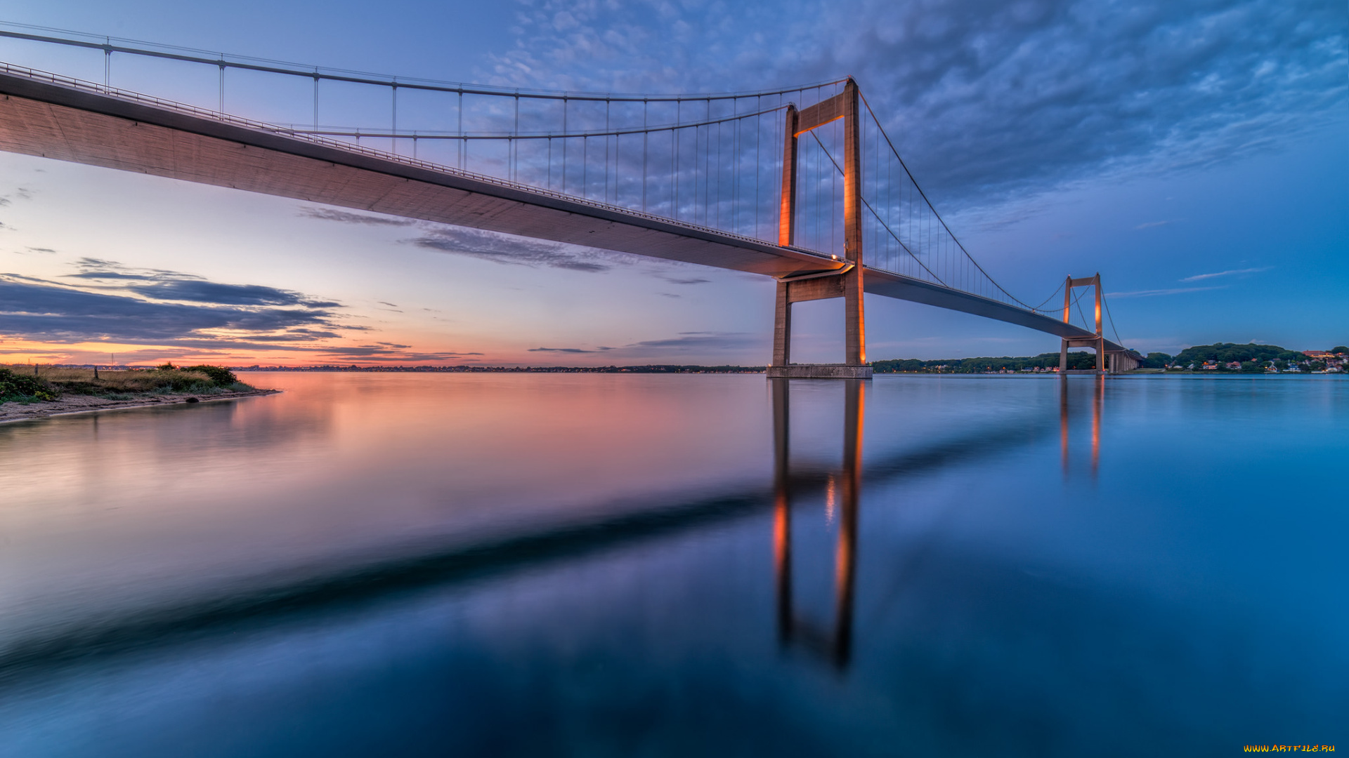 города, -, мосты, река, мост, облака