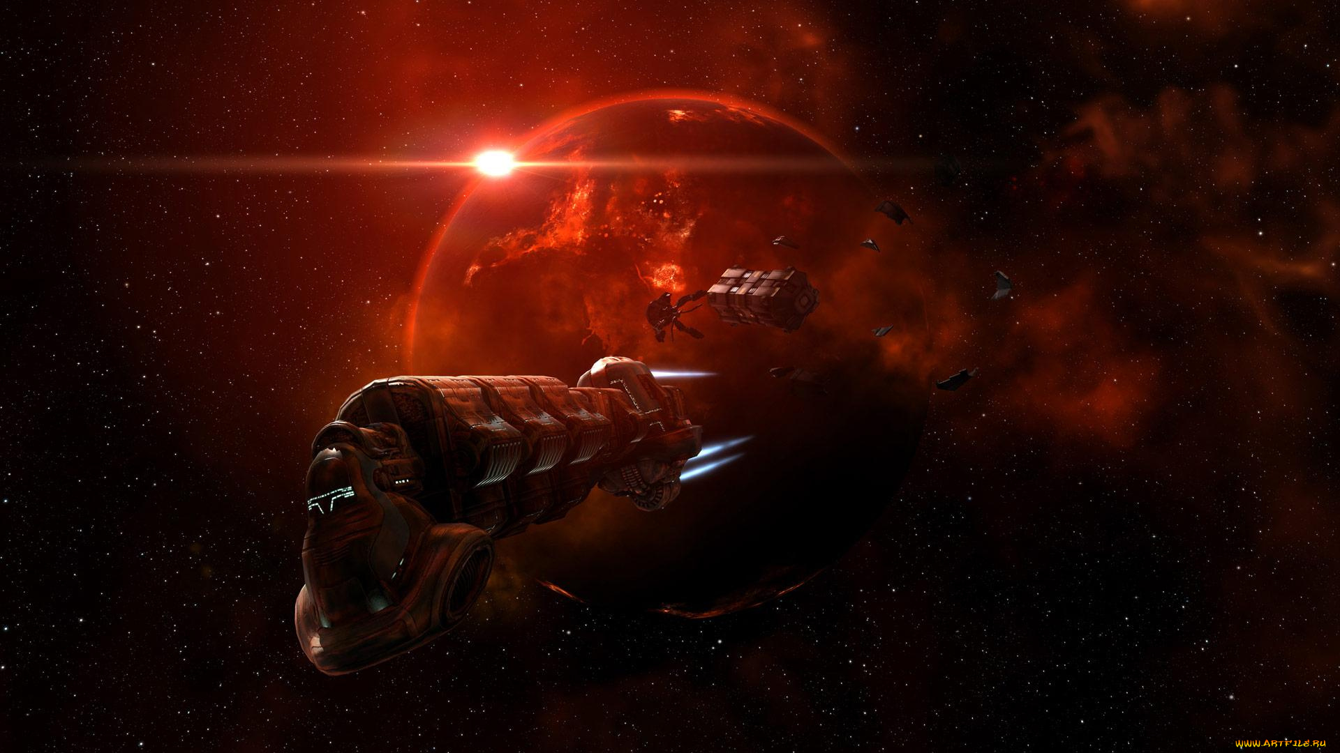 космос, арт, вселенная, звезды, космический, корабль