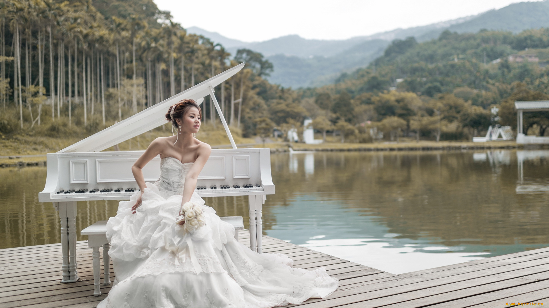 музыка, -, другое, пианино, девушка