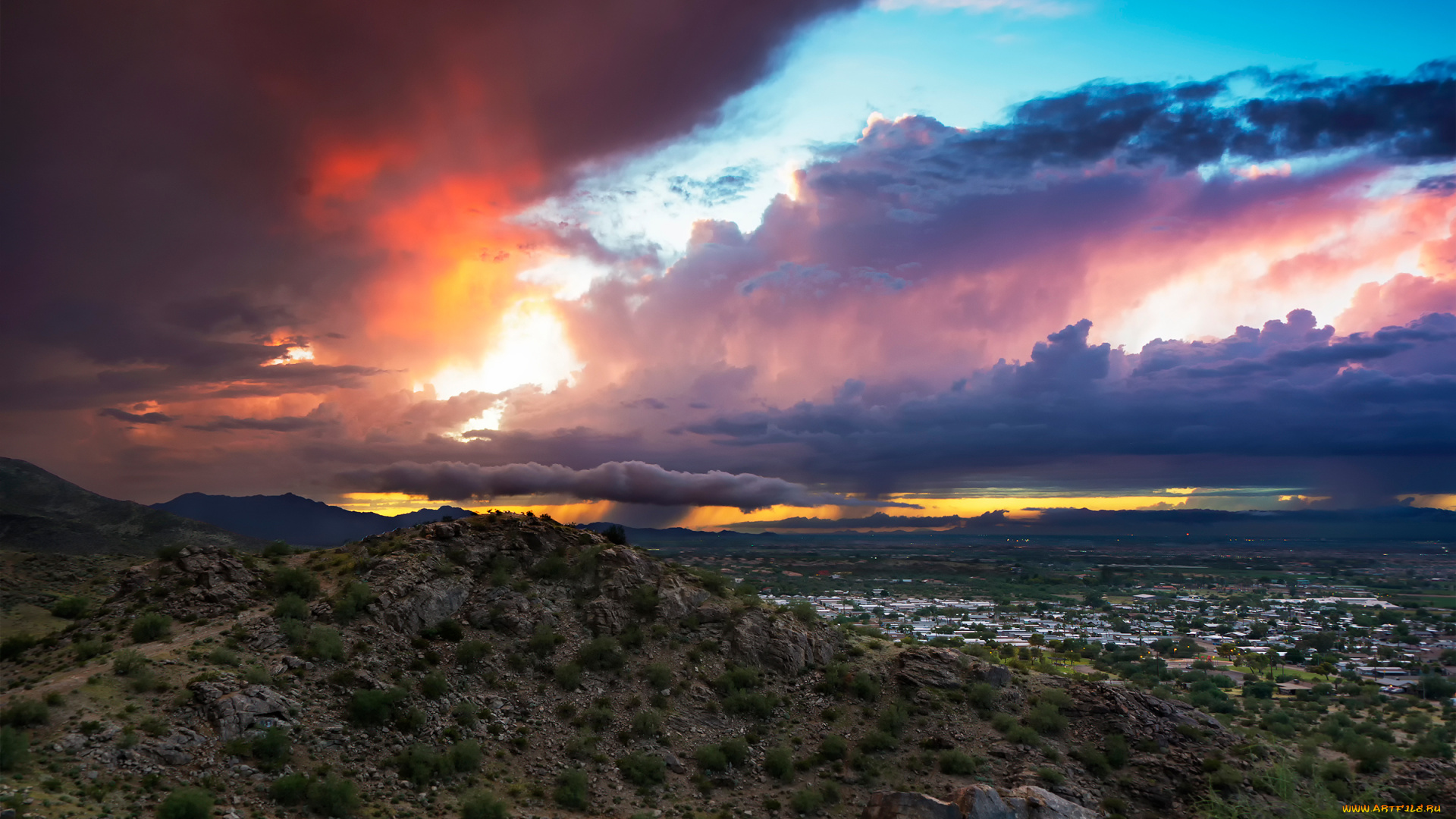 природа, пейзажи, закат, облака, west, valley, небо, arizona, phoenix