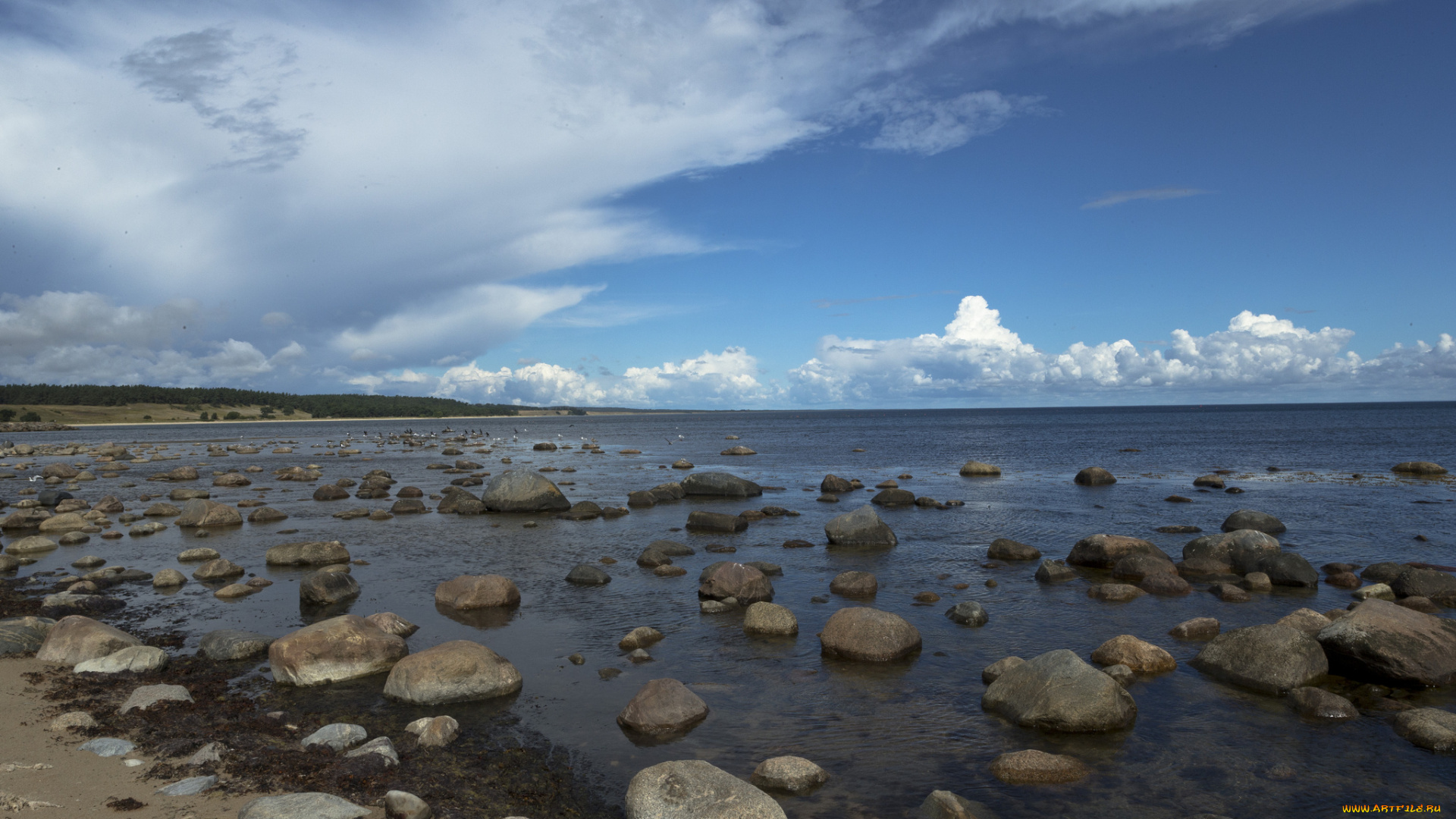 природа, побережье, берег, вода, облака, камни, небо