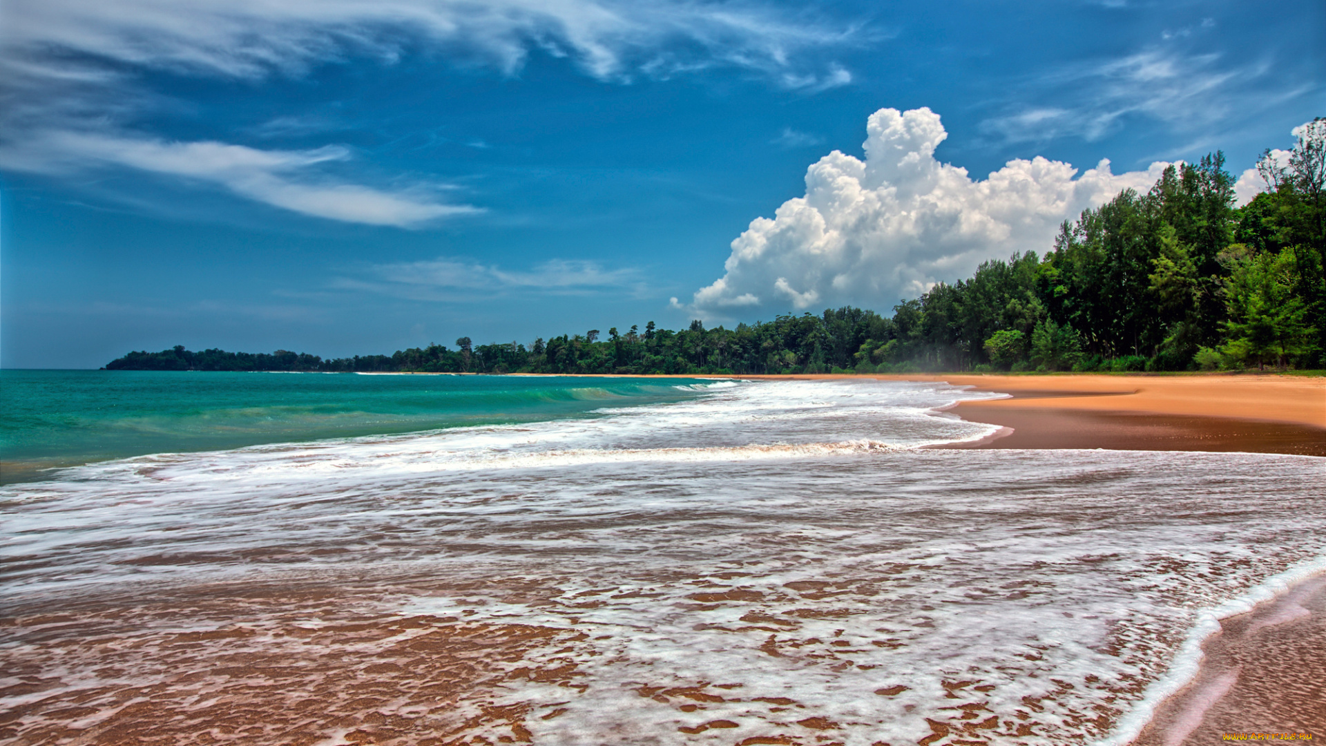 природа, побережье, облака, прибой, небо, пляж