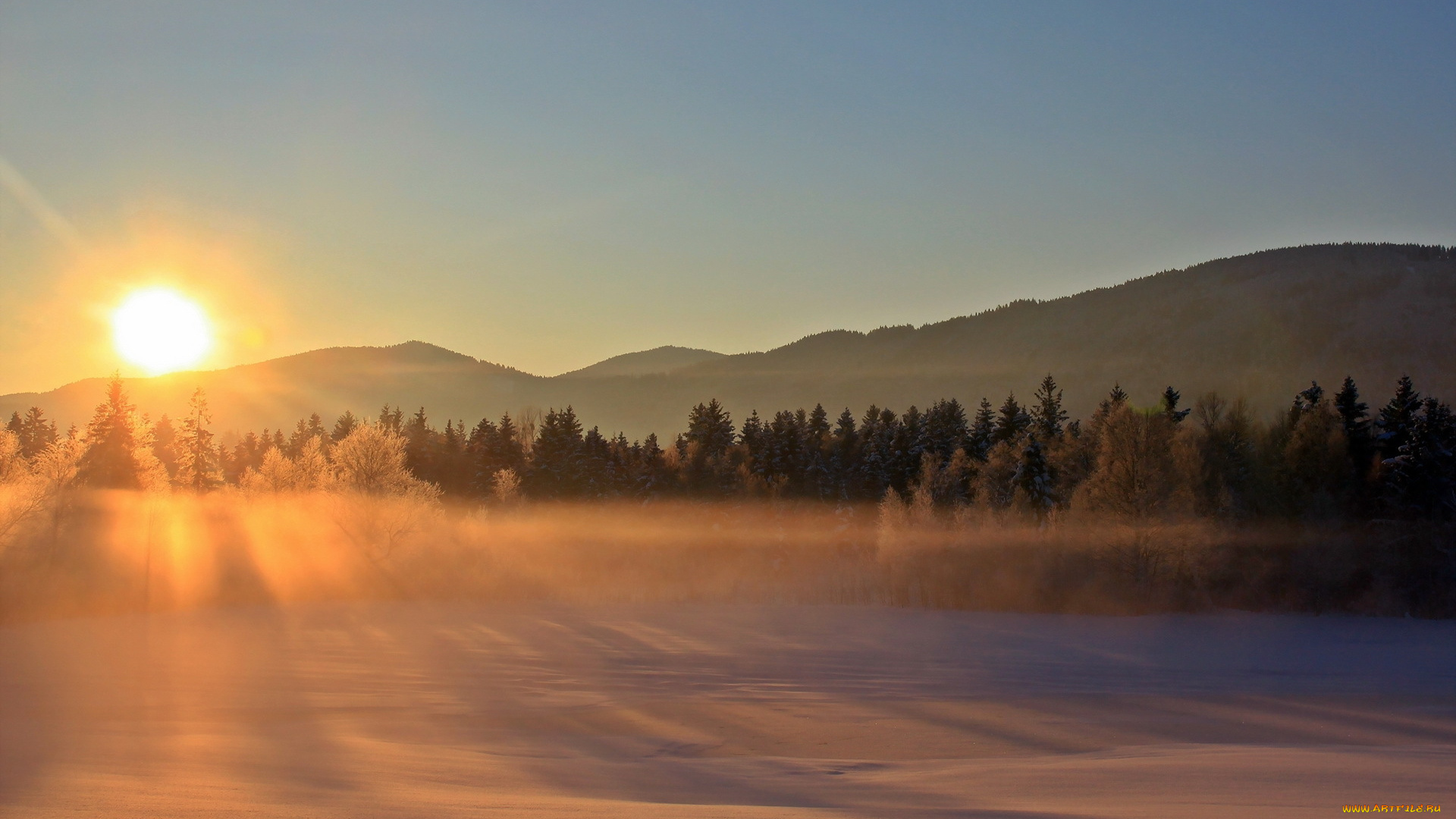 природа, восходы, закаты, туман, зима