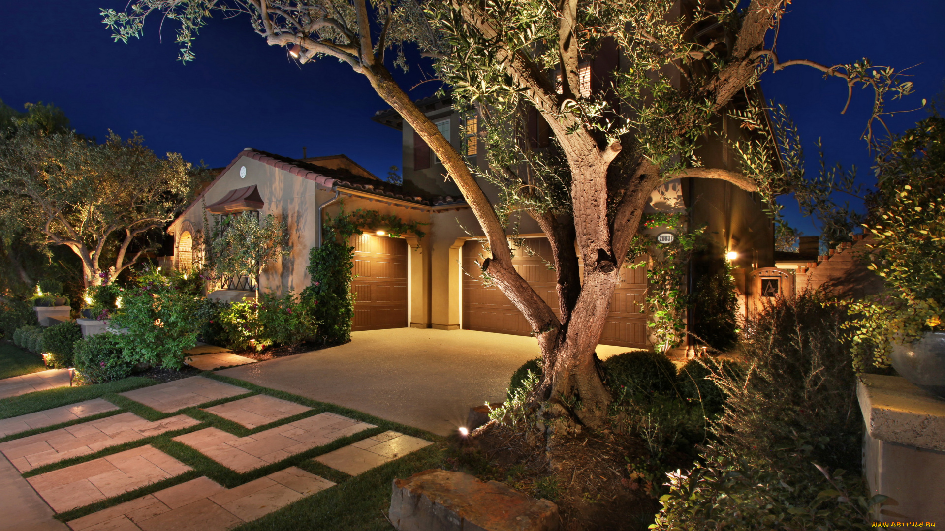 ранчо, мираж, , калифорния, сша, города, -, здания, , дома, огни, ночь, ландшафт, калифорния, мираж, ранчо, сша