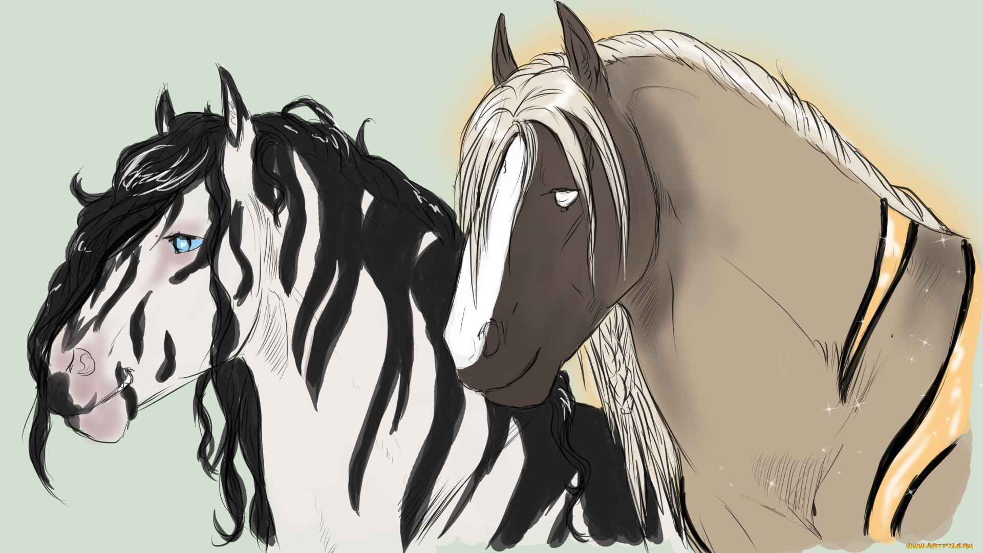рисованное, животные, , лошади, фон, лошади