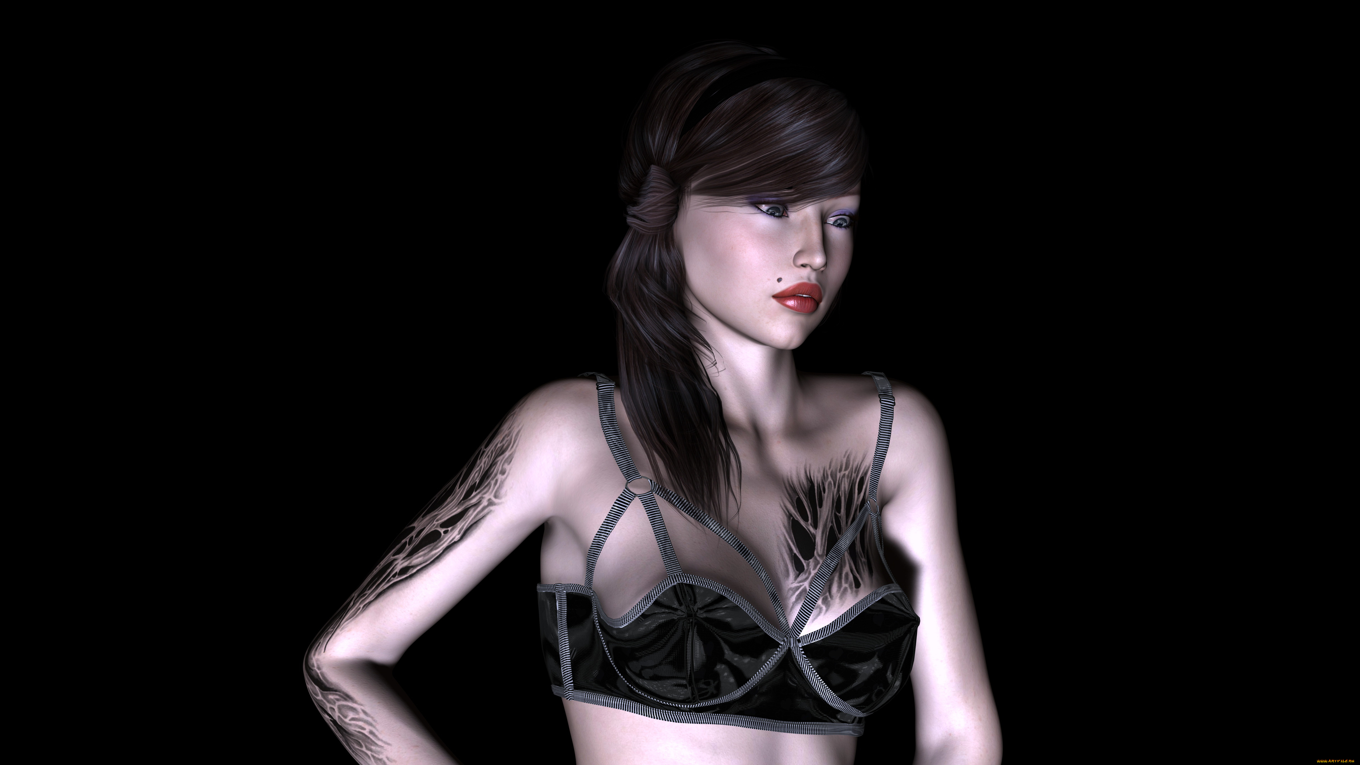 danika, 3д, графика, люди, , people, девушка, взгляд, фон, тату, прическа