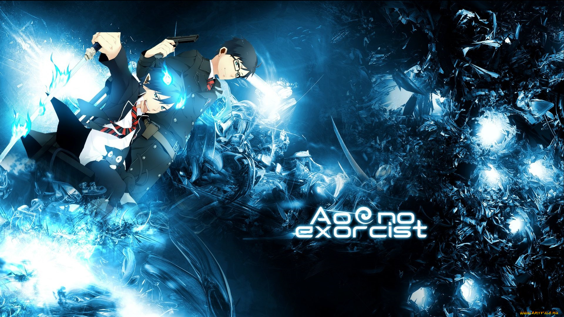 аниме, ao, no, exorcist, фон, арт, юкио, рин, синий, экзорцист