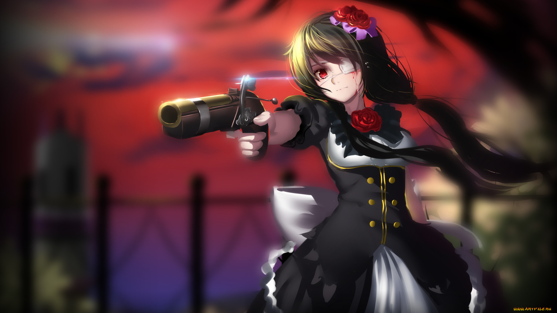 аниме, date, a, live, девушка, tokisaki, kurumi, date, a, live, кровь, пистолет, оружие