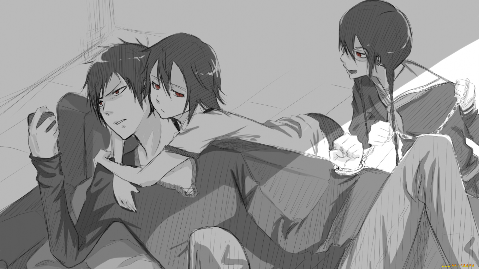 аниме, durarara, изая, орихара, сестры, семья