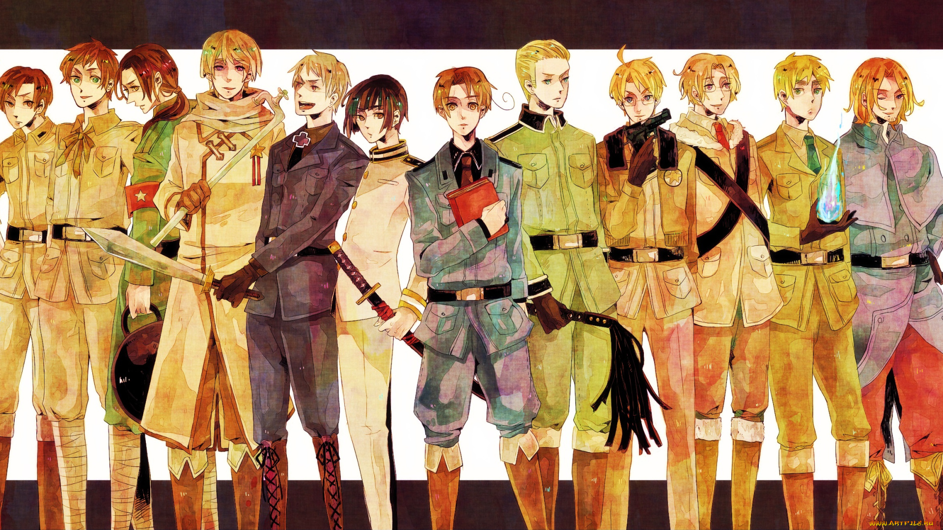 аниме, hetalia, , axis, powers, арт, форма, группа, ряд, парни
